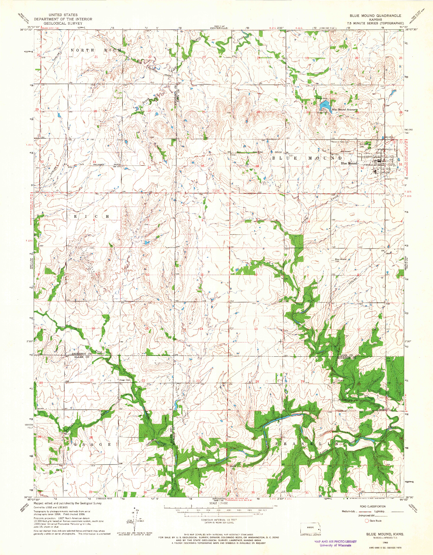 USGS 1:24000-SCALE QUADRANGLE FOR BLUE MOUND, KS 1966