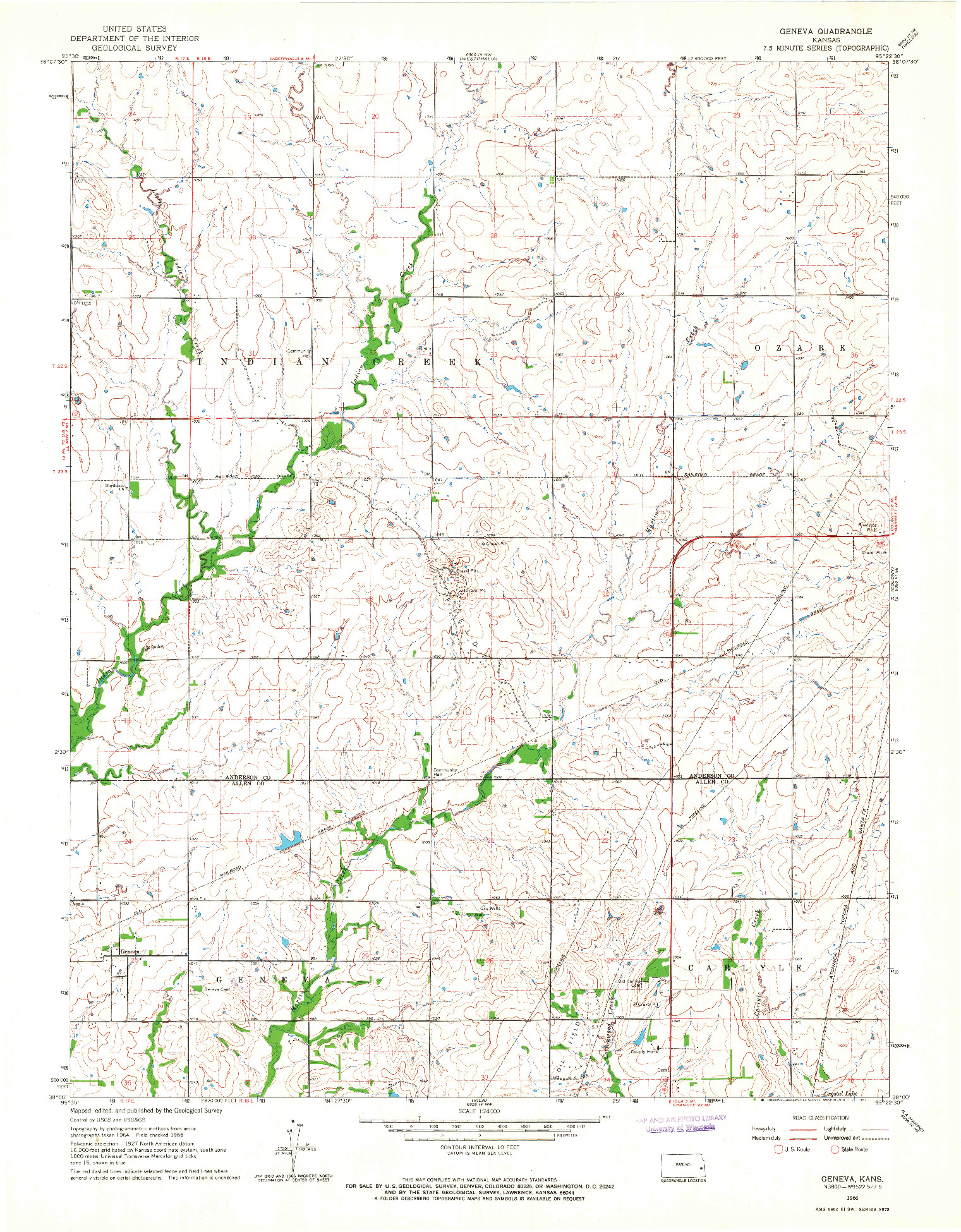 USGS 1:24000-SCALE QUADRANGLE FOR GENEVA, KS 1966