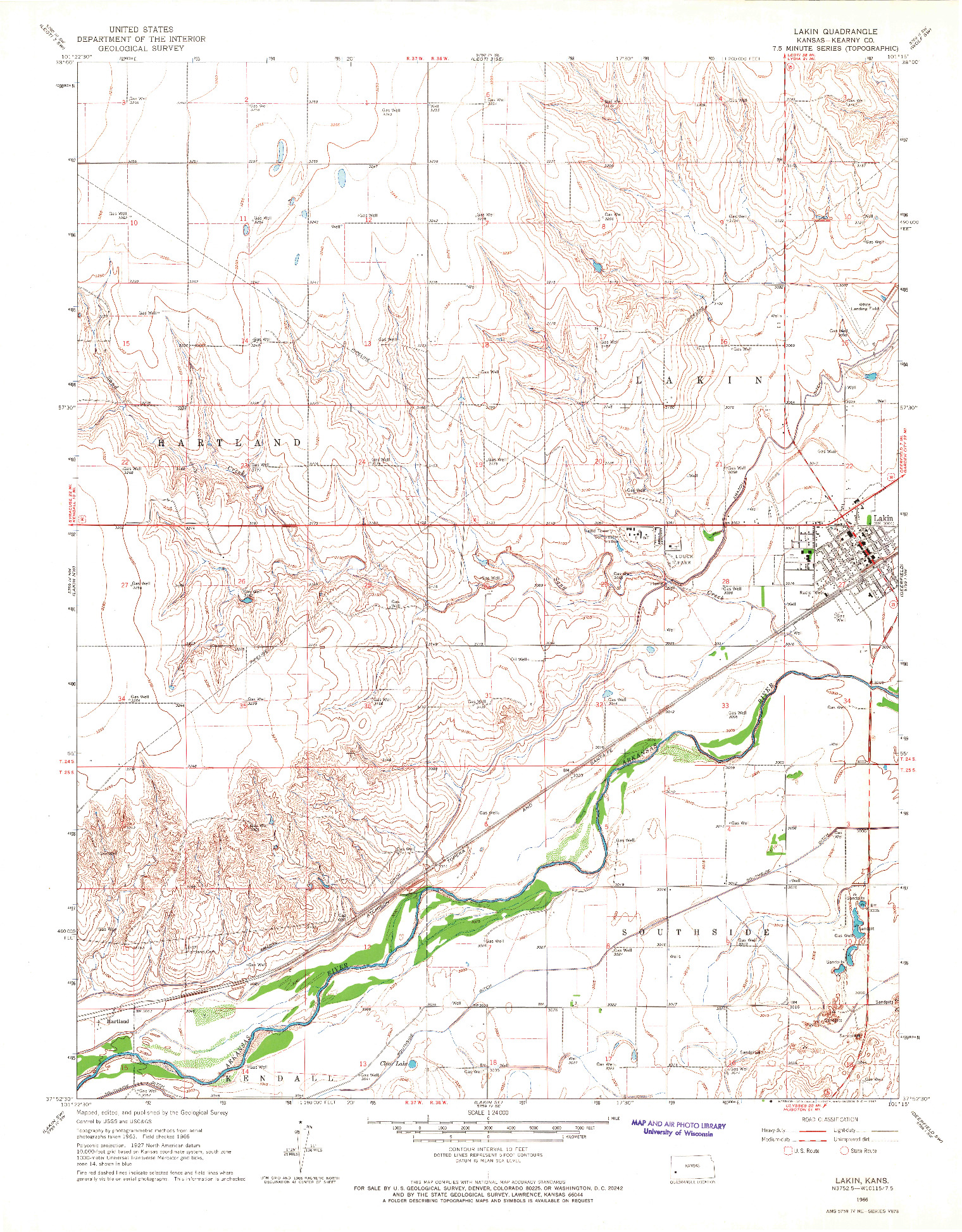 USGS 1:24000-SCALE QUADRANGLE FOR LAKIN, KS 1966