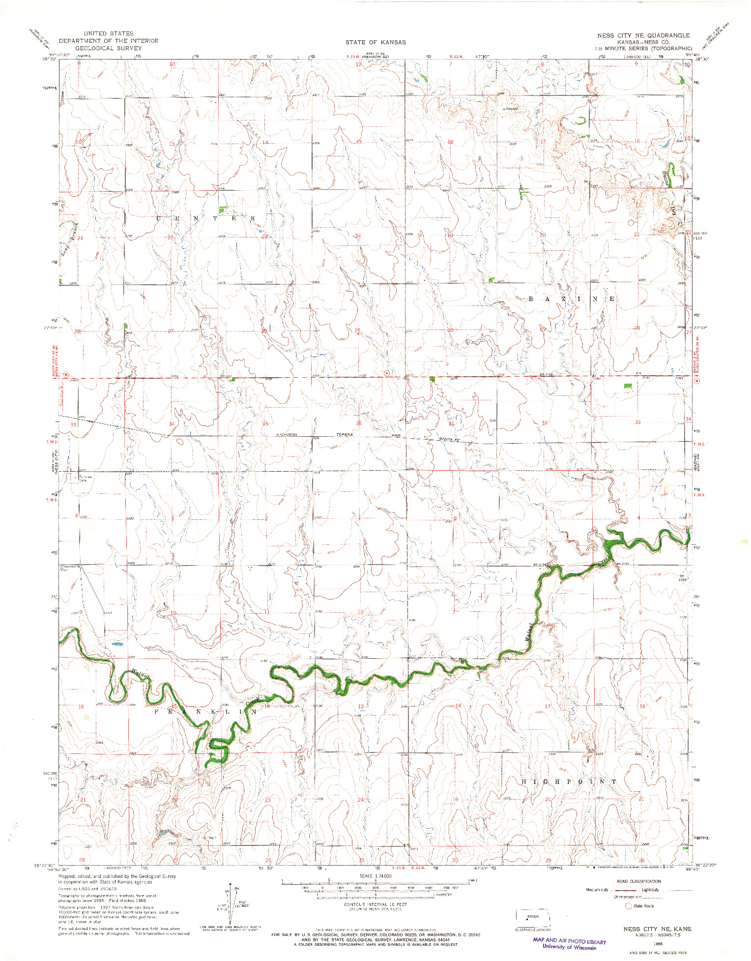 USGS 1:24000-SCALE QUADRANGLE FOR NESS CITY NE, KS 1966