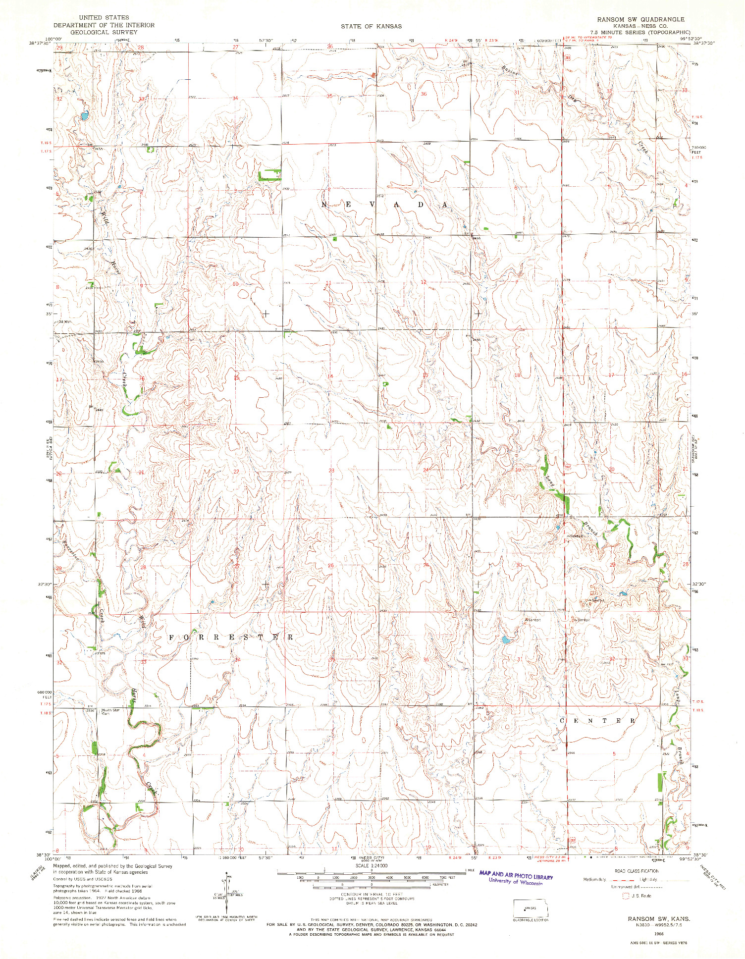 USGS 1:24000-SCALE QUADRANGLE FOR RANSOM SW, KS 1966