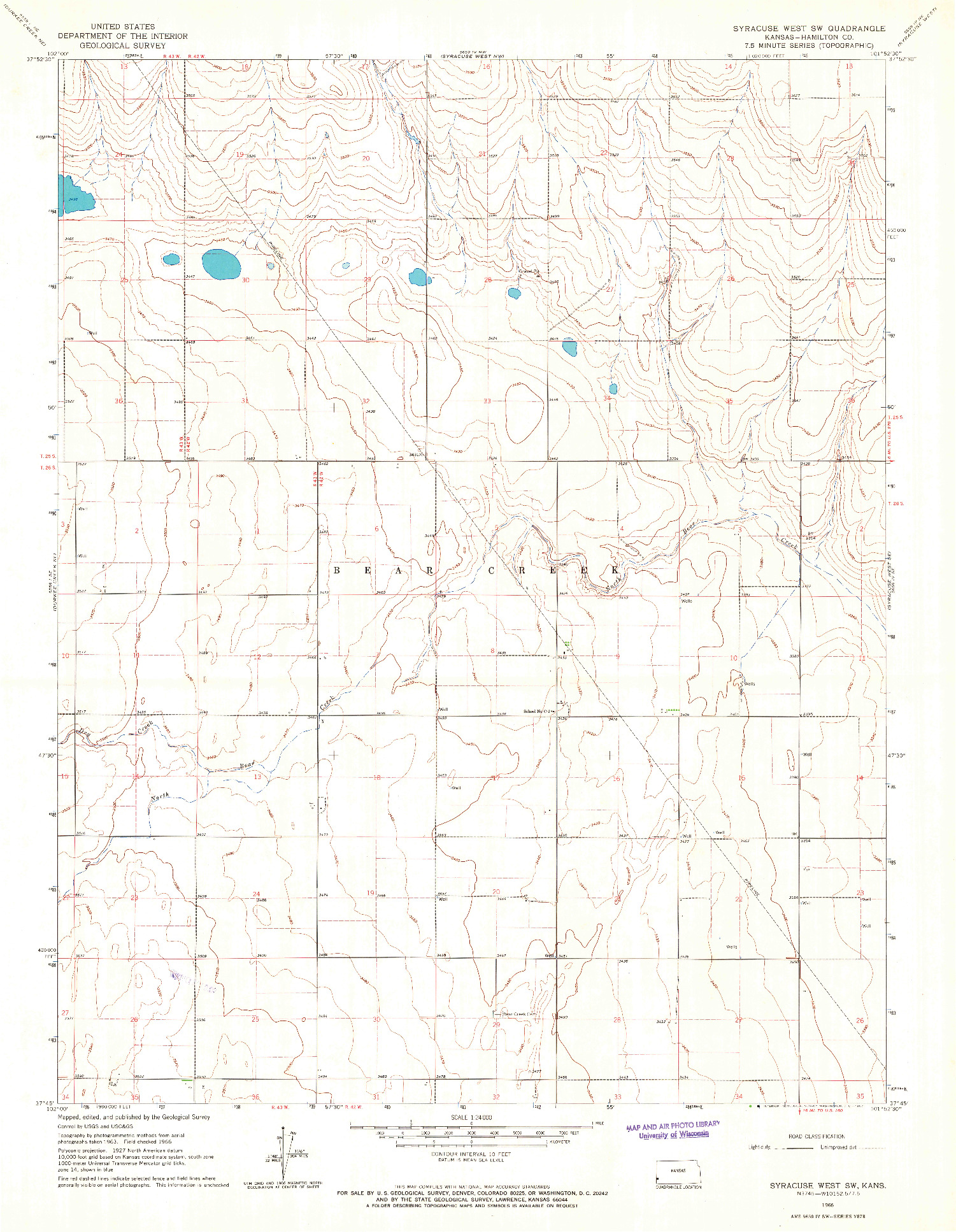 USGS 1:24000-SCALE QUADRANGLE FOR SYRACUSE WEST SW, KS 1966