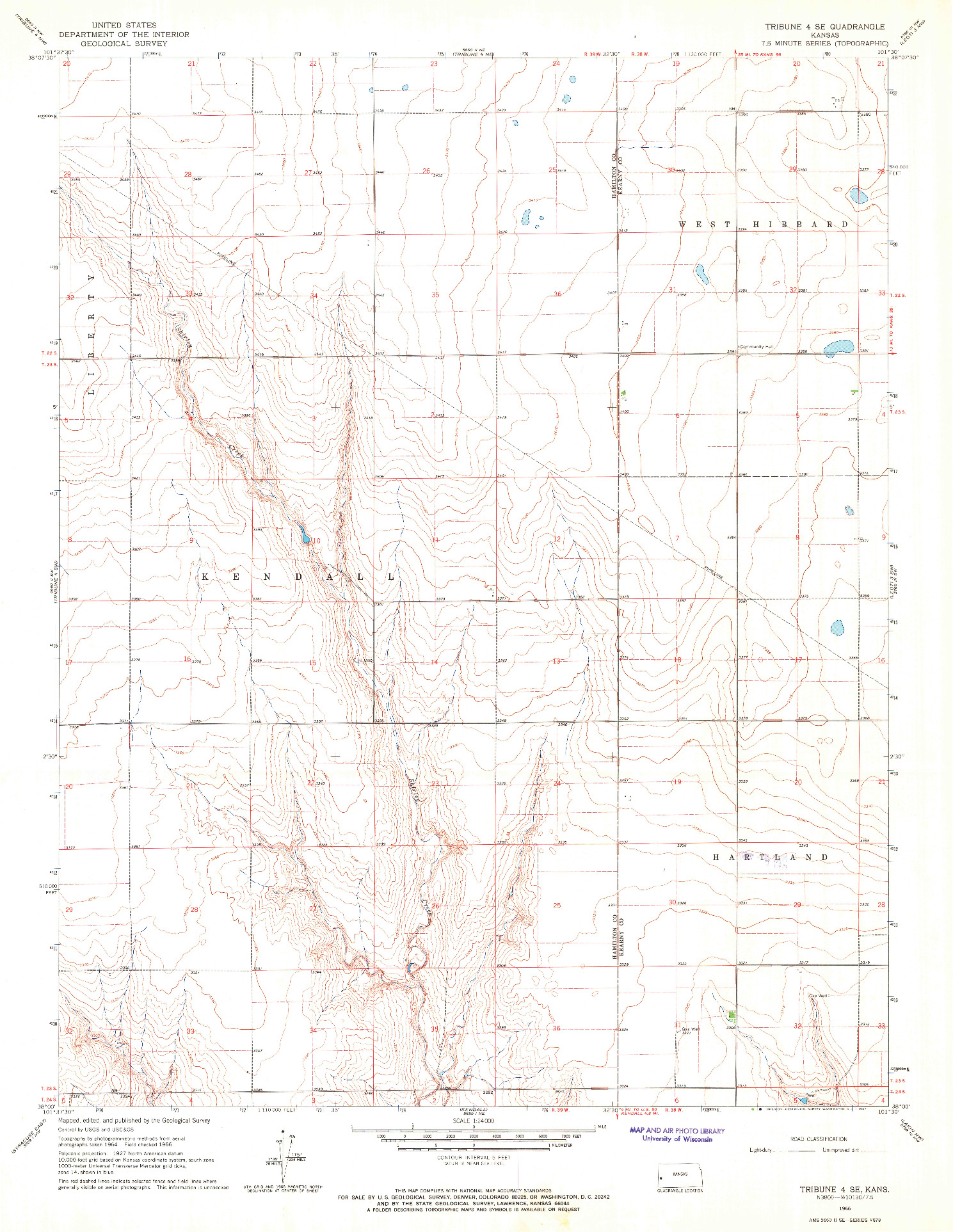 USGS 1:24000-SCALE QUADRANGLE FOR TRIBUNE 4 SE, KS 1966