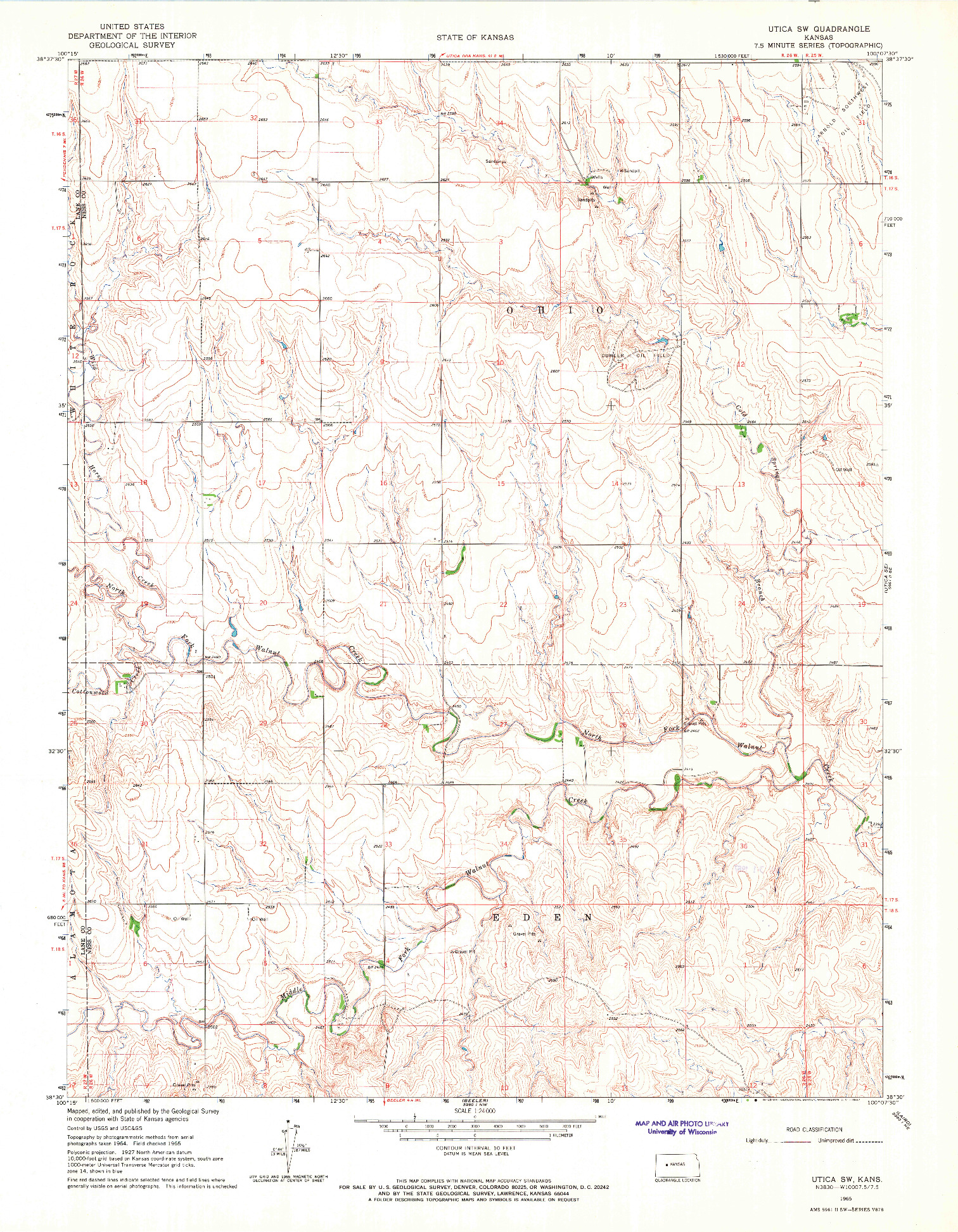 USGS 1:24000-SCALE QUADRANGLE FOR UTICA SW, KS 1965