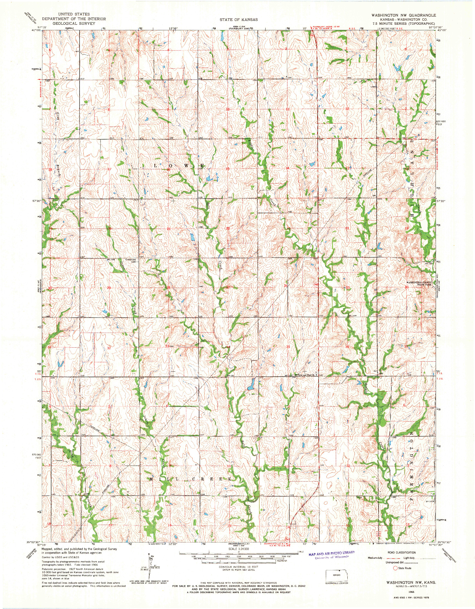 USGS 1:24000-SCALE QUADRANGLE FOR WASHINGTON NW, KS 1966