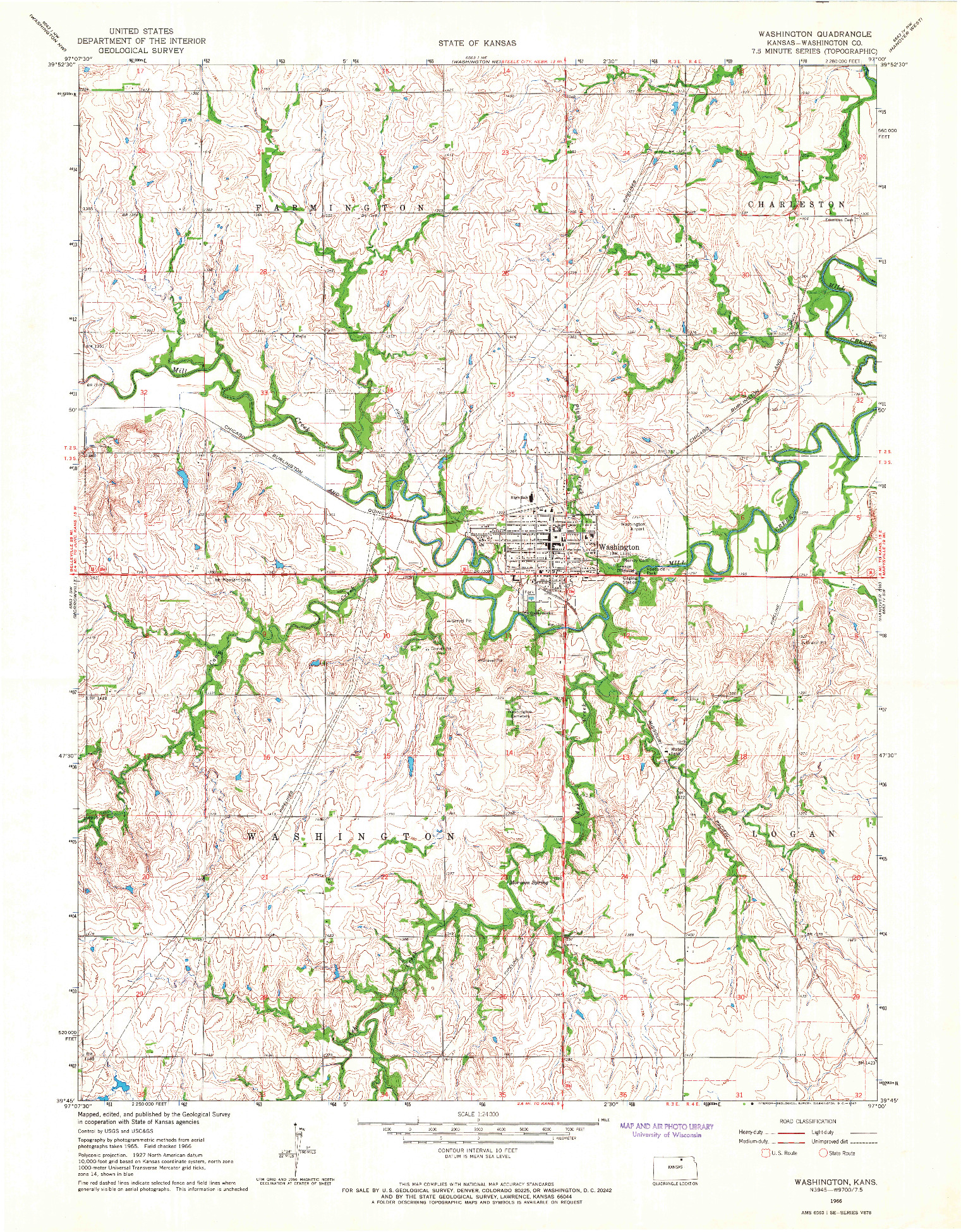 USGS 1:24000-SCALE QUADRANGLE FOR WASHINGTON, KS 1966