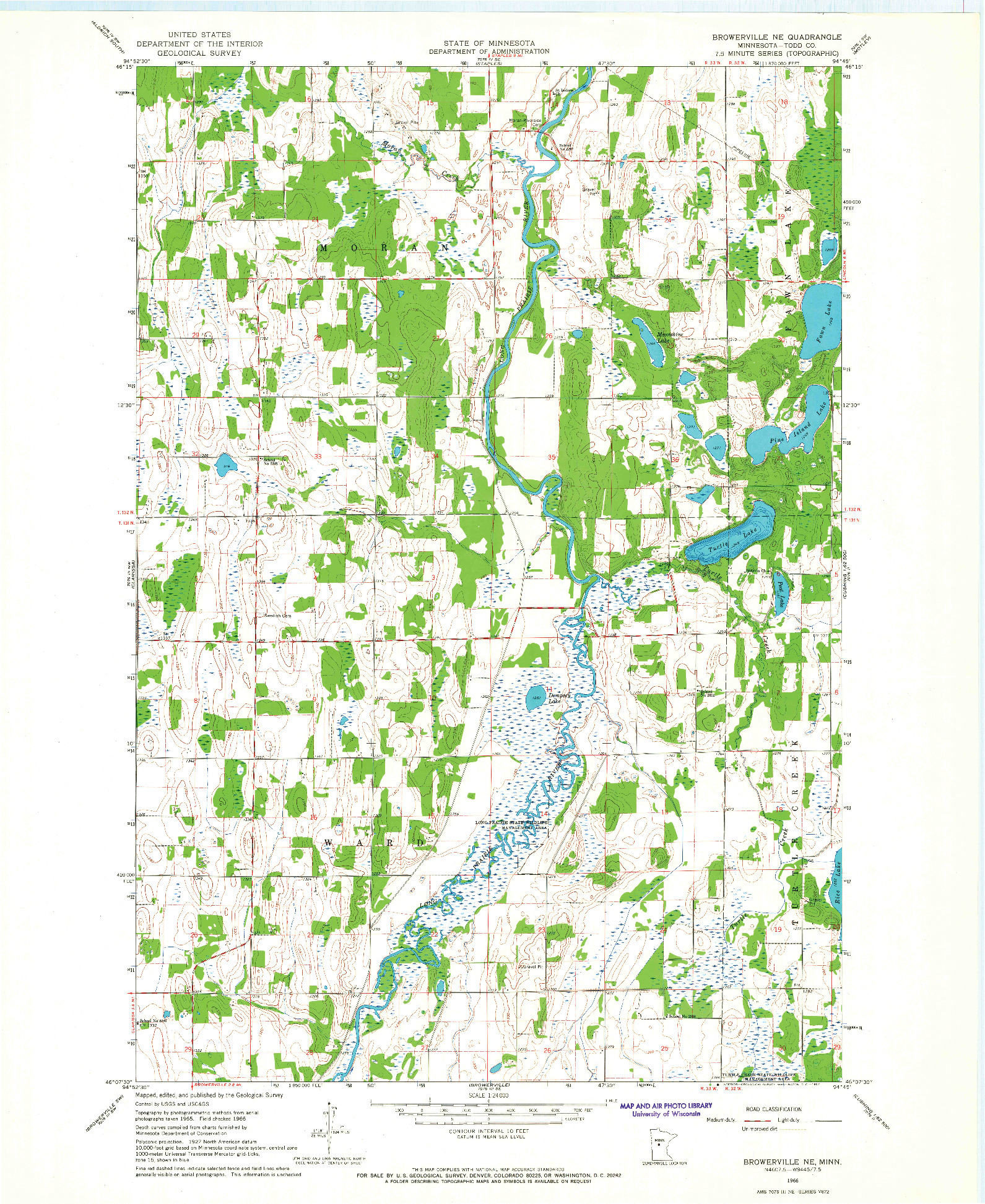 USGS 1:24000-SCALE QUADRANGLE FOR BROWERVILLE NE, MN 1966