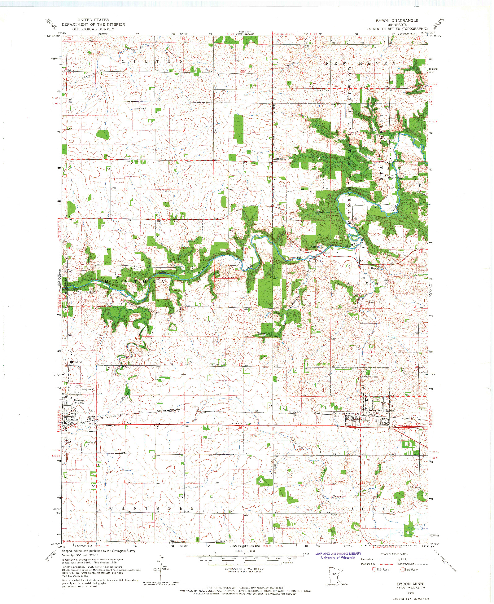 USGS 1:24000-SCALE QUADRANGLE FOR BYRON, MN 1965