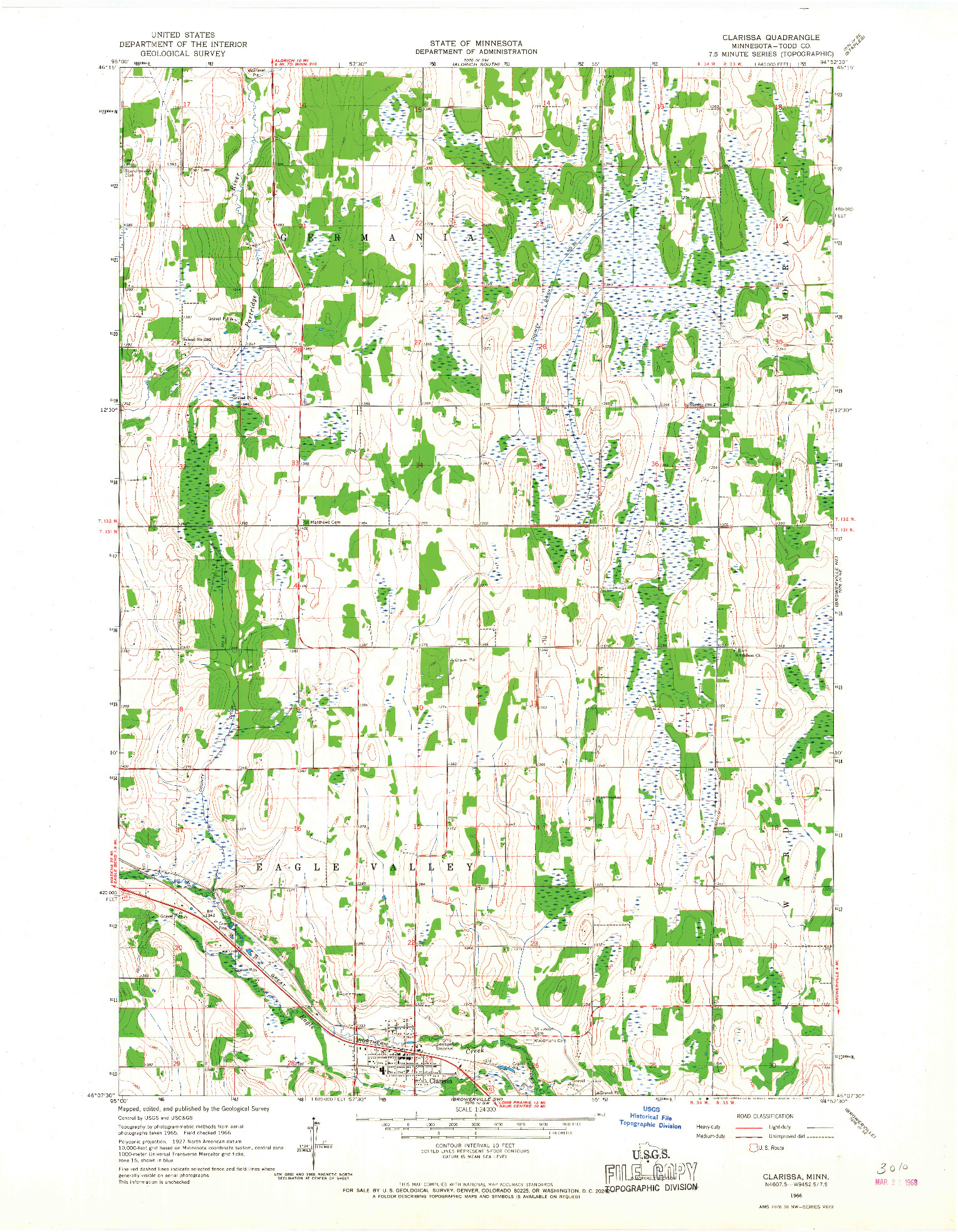 USGS 1:24000-SCALE QUADRANGLE FOR CLARISSA, MN 1966