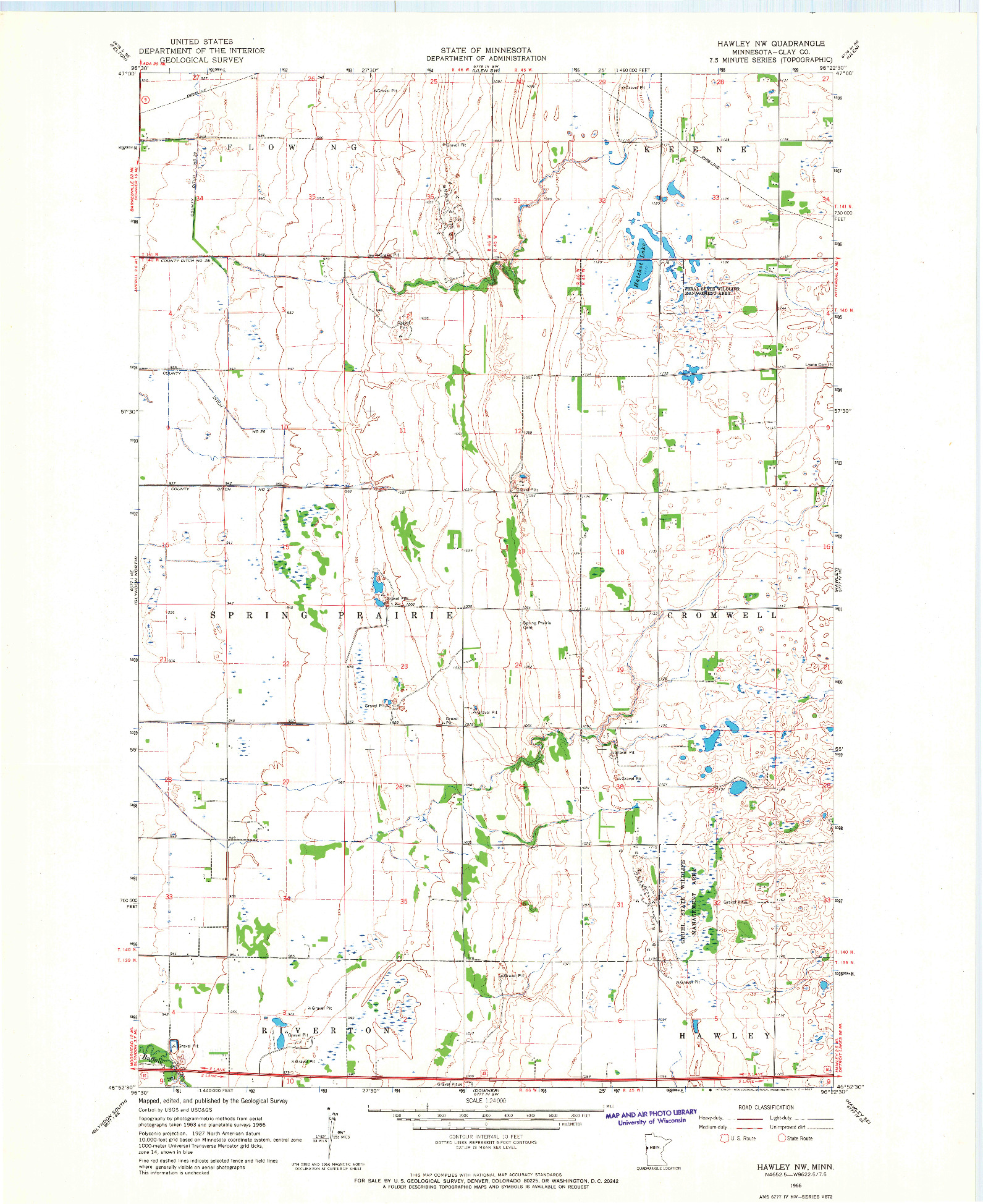 USGS 1:24000-SCALE QUADRANGLE FOR HAWLEY NW, MN 1966