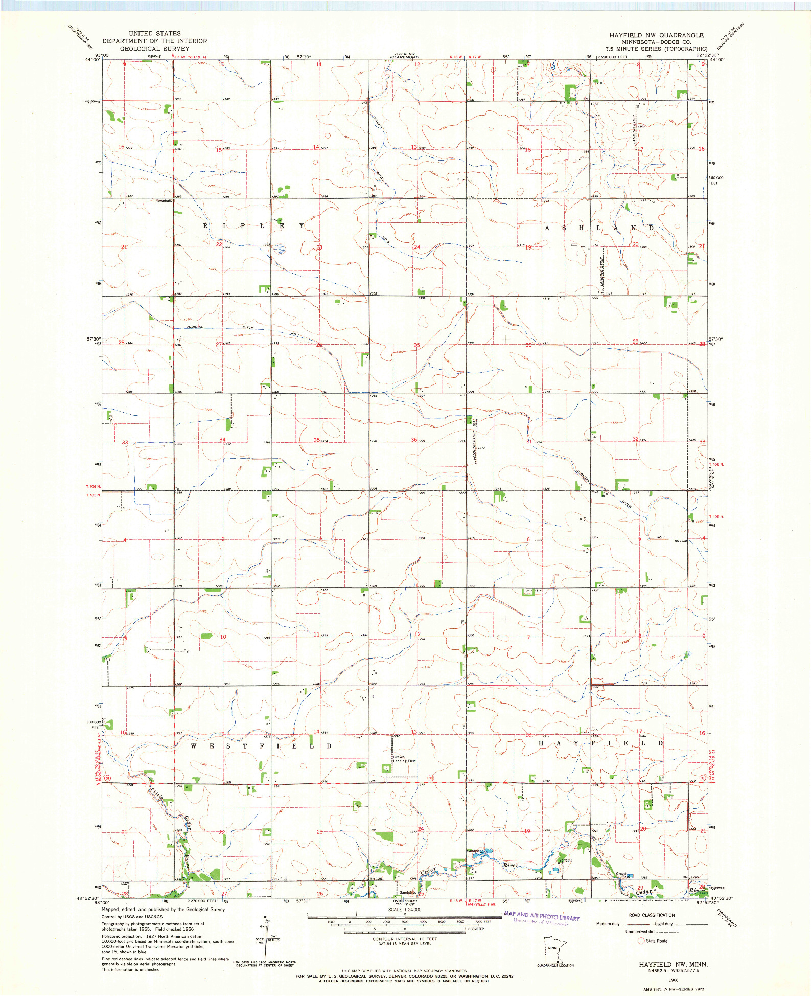 USGS 1:24000-SCALE QUADRANGLE FOR HAYFIELD NW, MN 1966