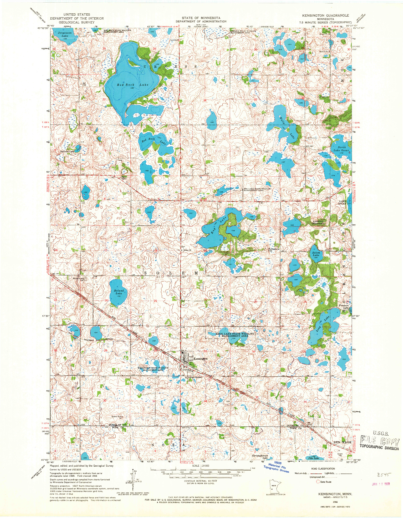 USGS 1:24000-SCALE QUADRANGLE FOR KENSINGTON, MN 1966
