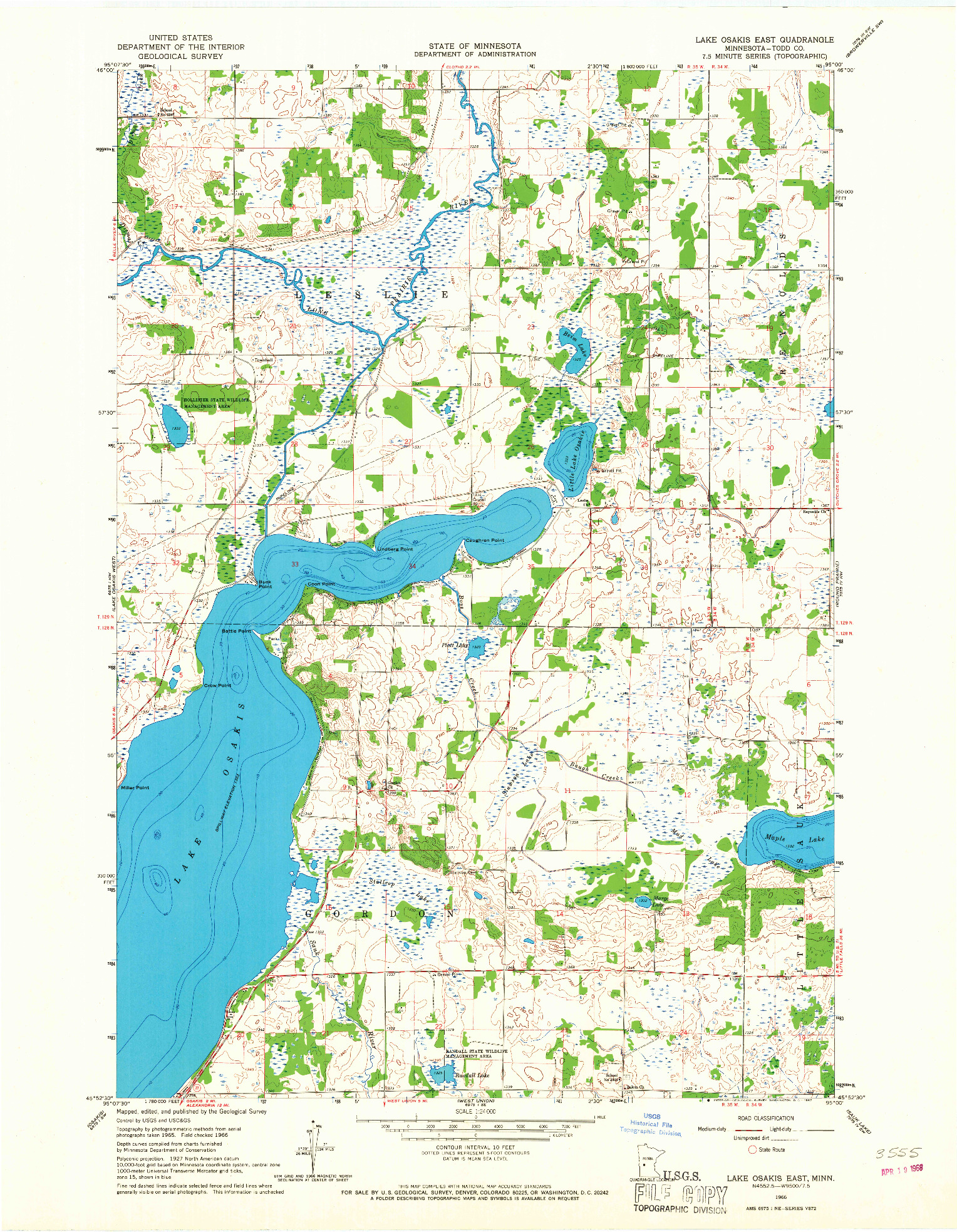 USGS 1:24000-SCALE QUADRANGLE FOR LAKE OSAKIS EAST, MN 1966