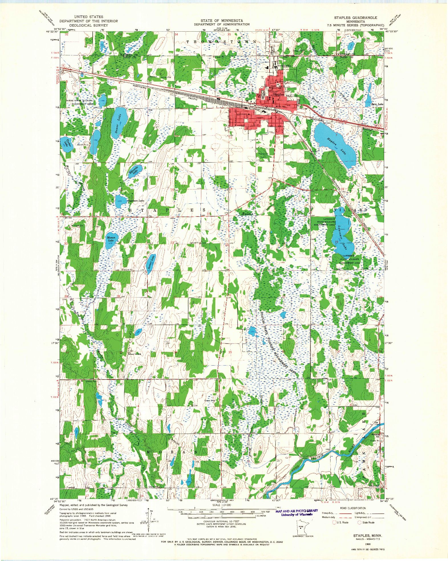 USGS 1:24000-SCALE QUADRANGLE FOR STAPLES, MN 1966