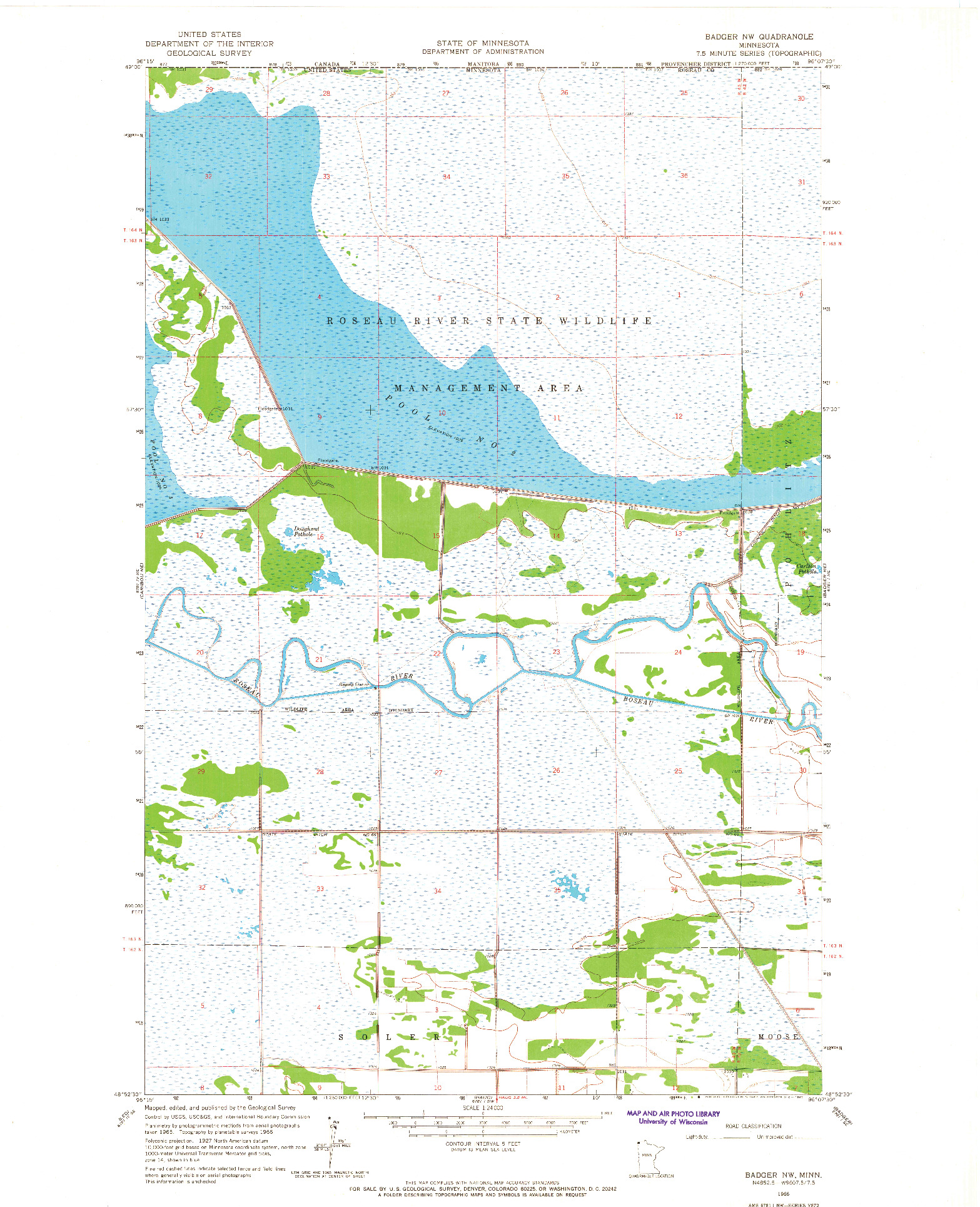 USGS 1:24000-SCALE QUADRANGLE FOR BADGER NW, MN 1966