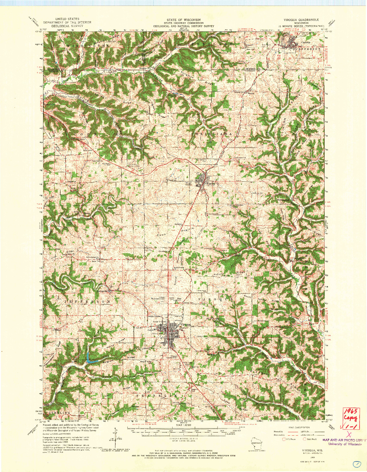 USGS 1:62500-SCALE QUADRANGLE FOR VIROQUA, WI 1965