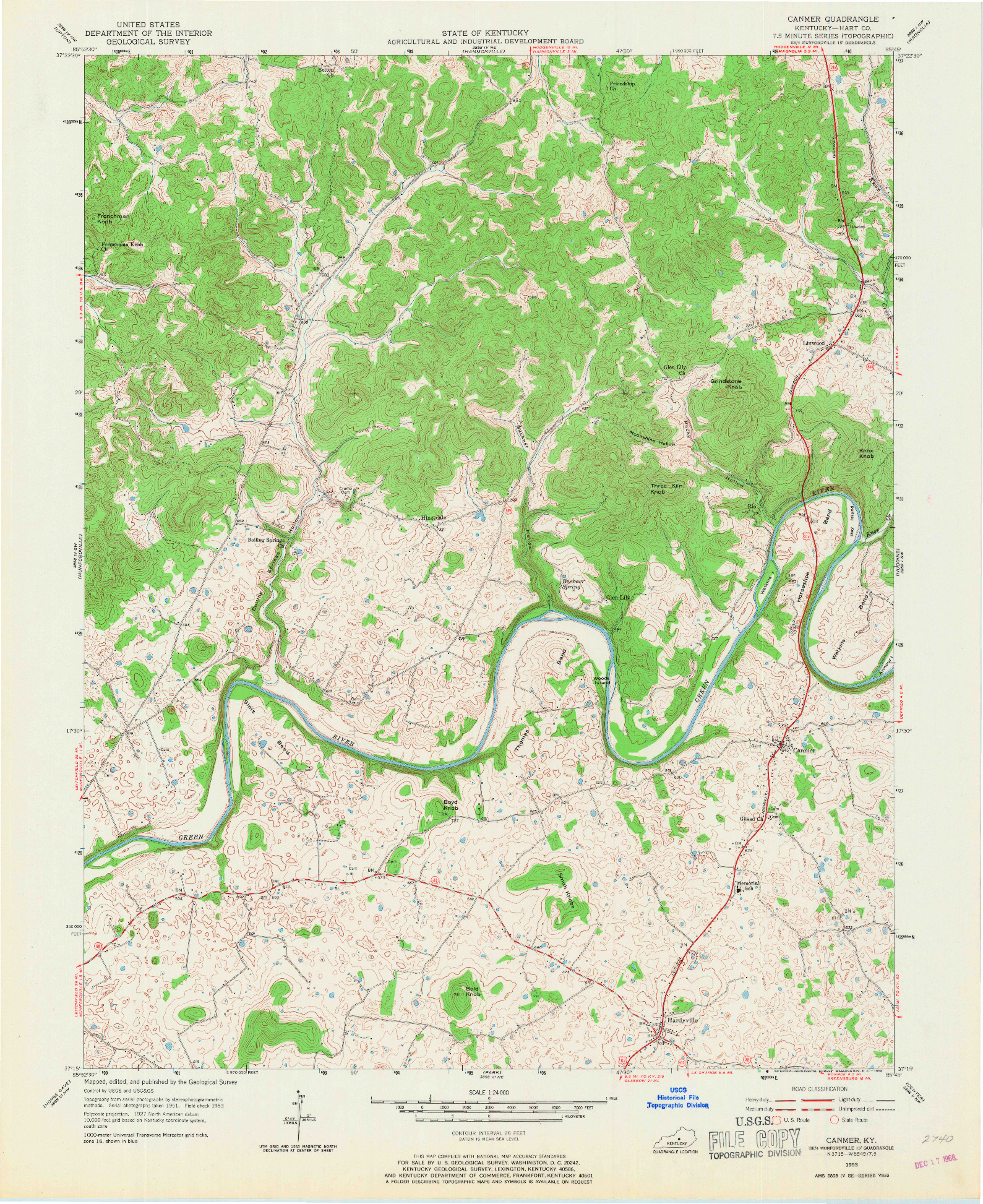 USGS 1:24000-SCALE QUADRANGLE FOR CANMER, KY 1953