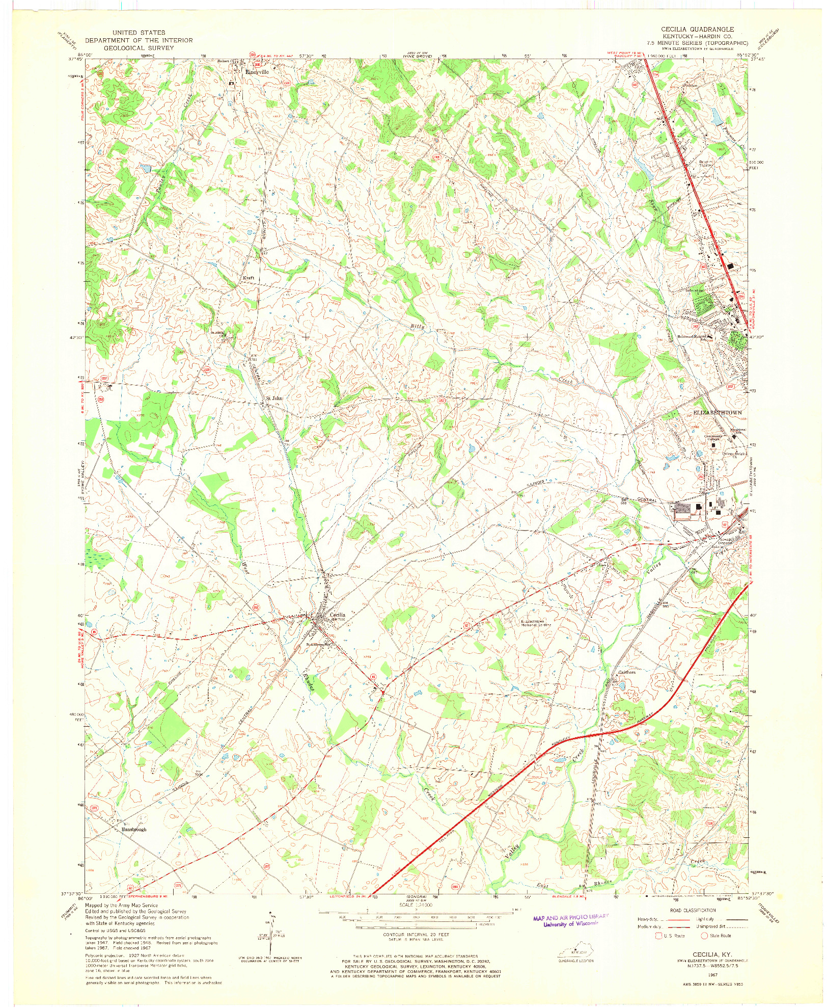 USGS 1:24000-SCALE QUADRANGLE FOR CECILIA, KY 1967