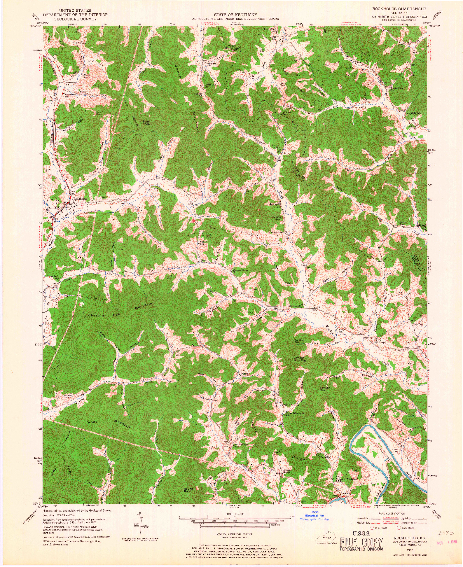 USGS 1:24000-SCALE QUADRANGLE FOR ROCKHOLDS, KY 1952