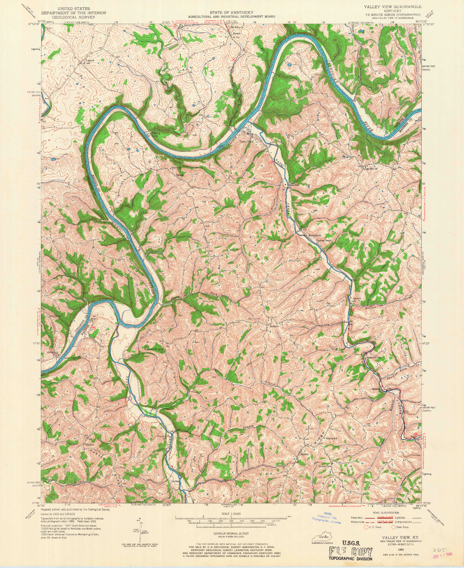 USGS 1:24000-SCALE QUADRANGLE FOR VALLEY VIEW, KY 1952