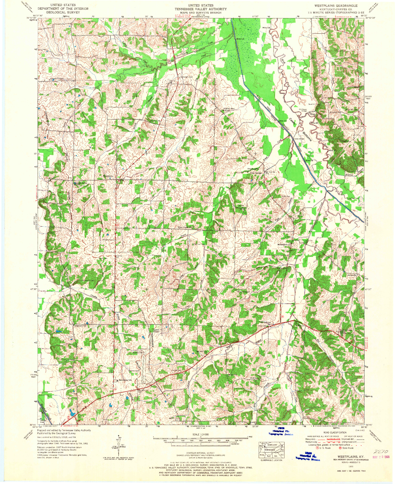 USGS 1:24000-SCALE QUADRANGLE FOR WESTPLAINS, KY 1951
