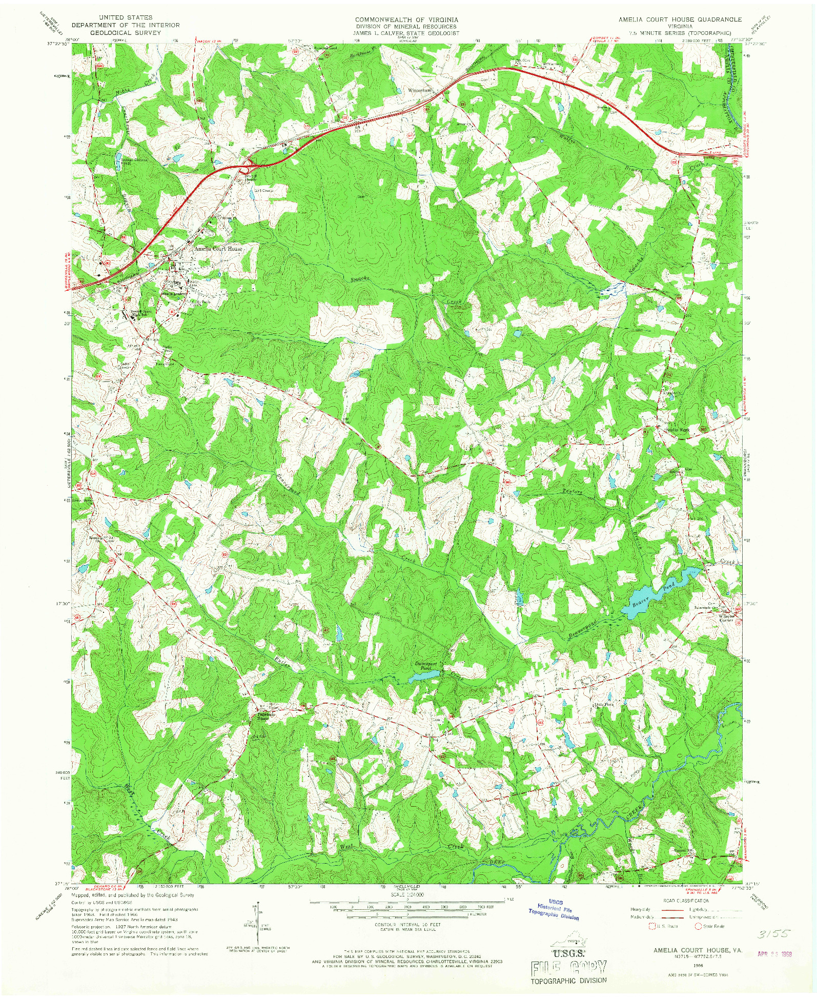 USGS 1:24000-SCALE QUADRANGLE FOR AMELIA COURT HOUSE, VA 1966