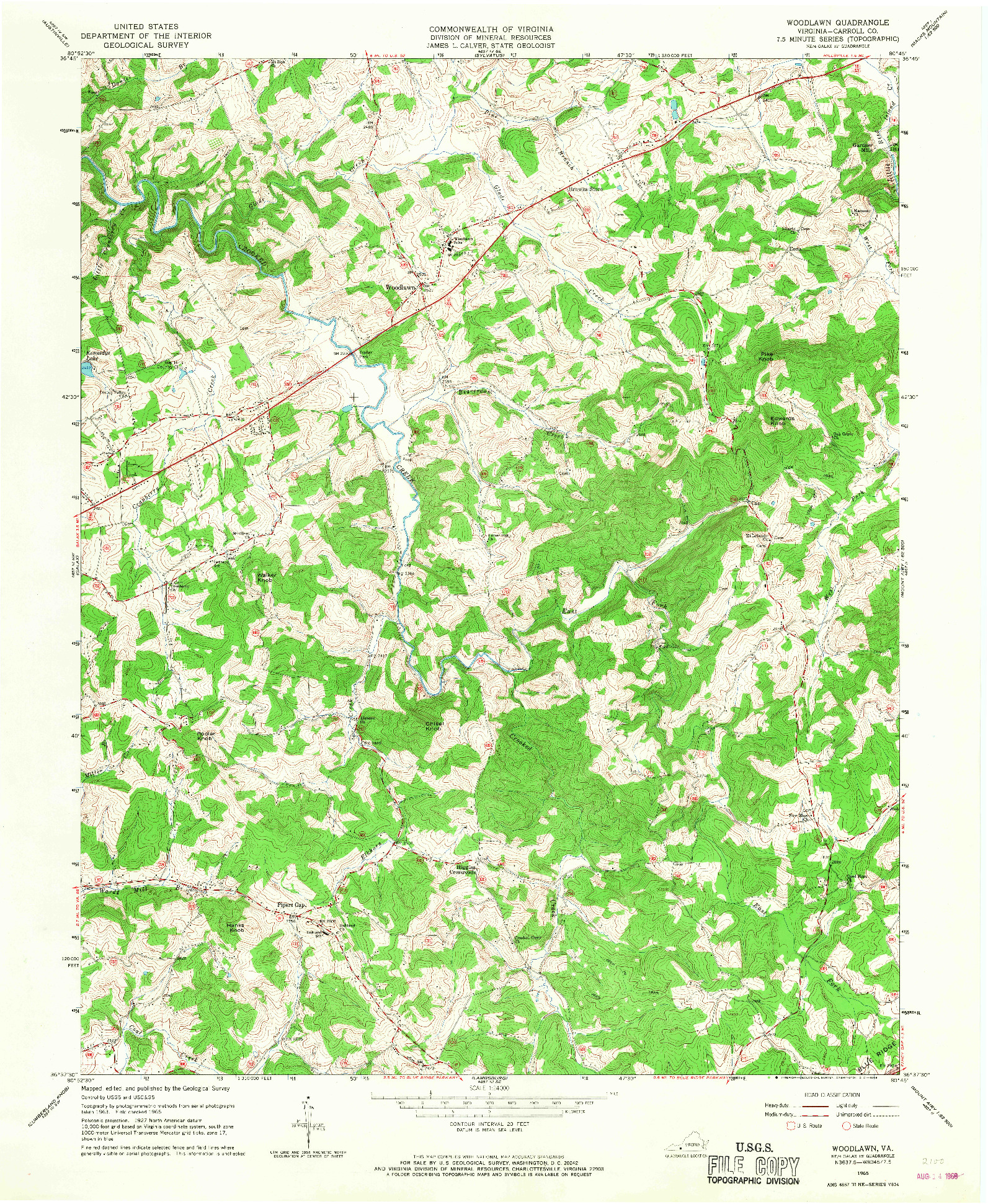 USGS 1:24000-SCALE QUADRANGLE FOR WOODLAWN, VA 1965