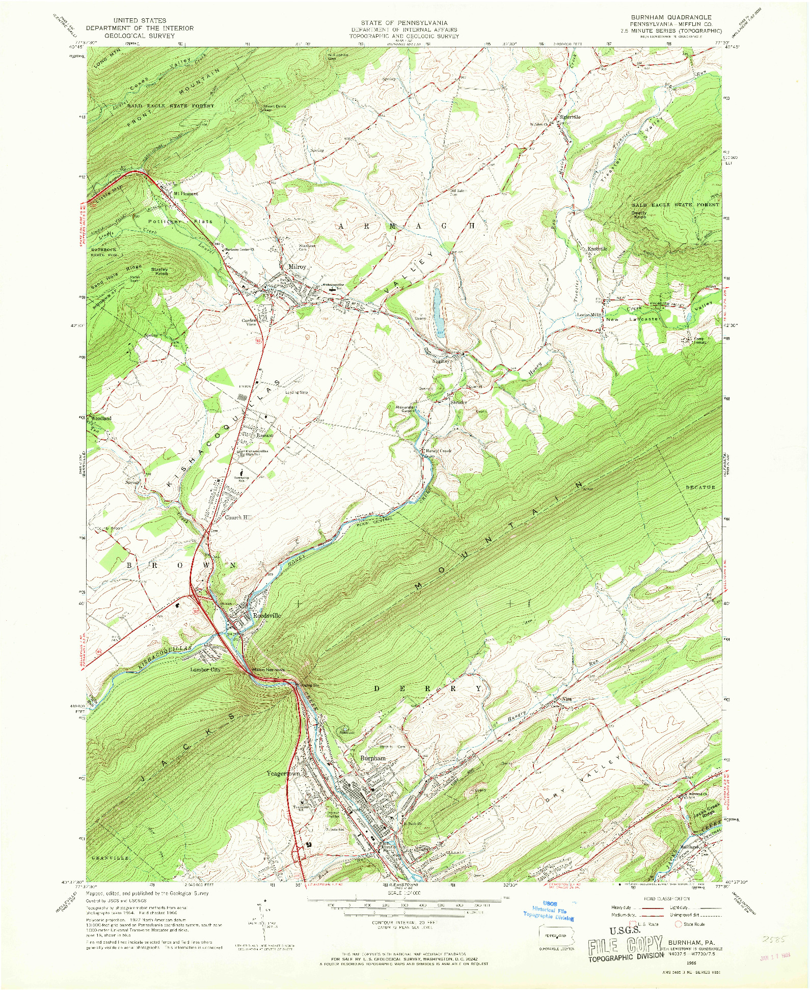 USGS 1:24000-SCALE QUADRANGLE FOR BURNHAM, PA 1966