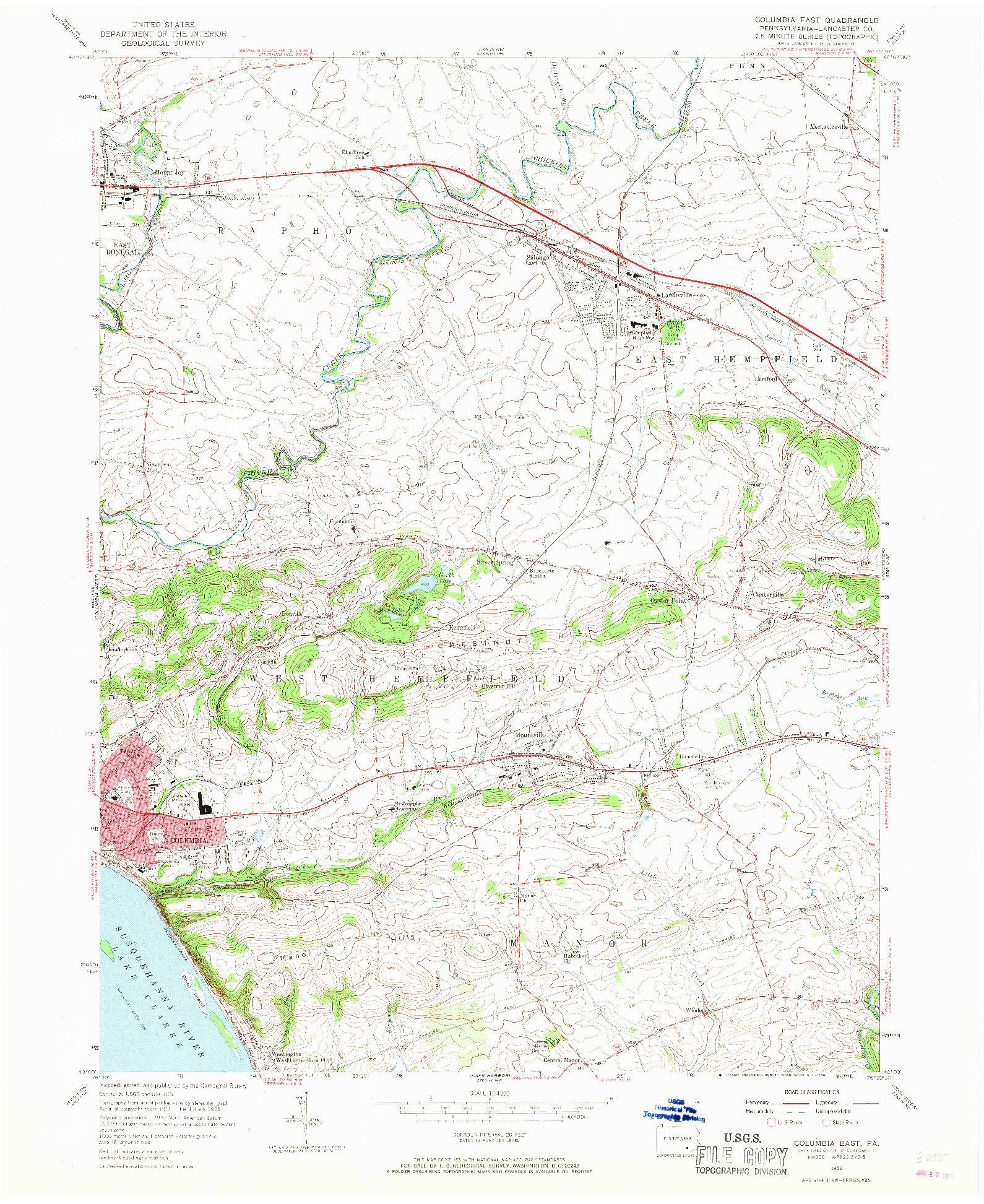 USGS 1:24000-SCALE QUADRANGLE FOR COLUMBIA EAST, PA 1956