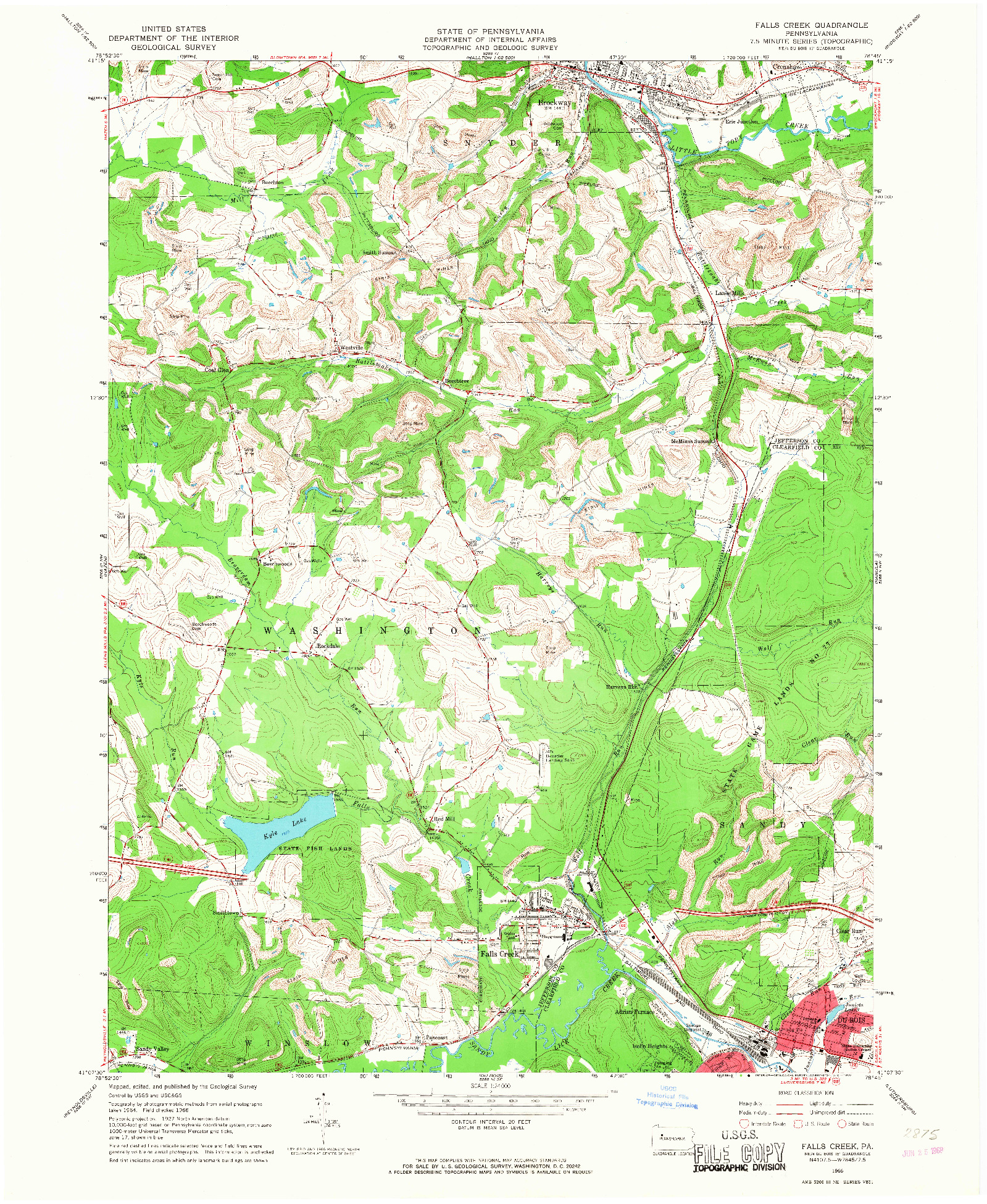 USGS 1:24000-SCALE QUADRANGLE FOR FALLS CREEK, PA 1966