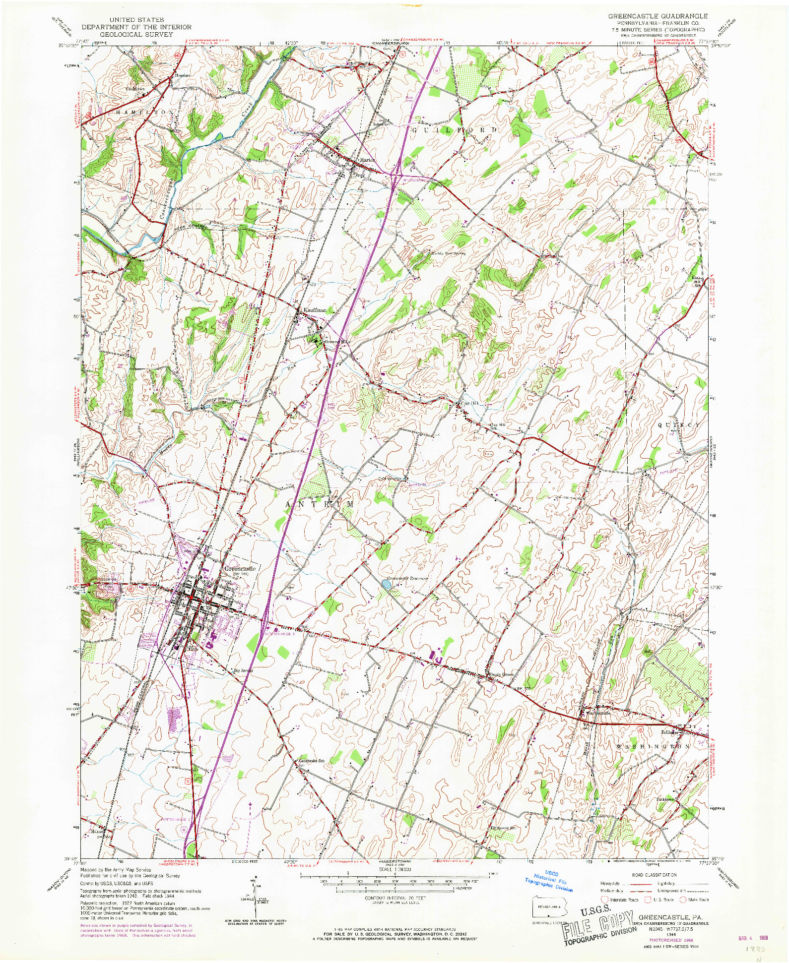 USGS 1:24000-SCALE QUADRANGLE FOR GREENCASTLE, PA 1944