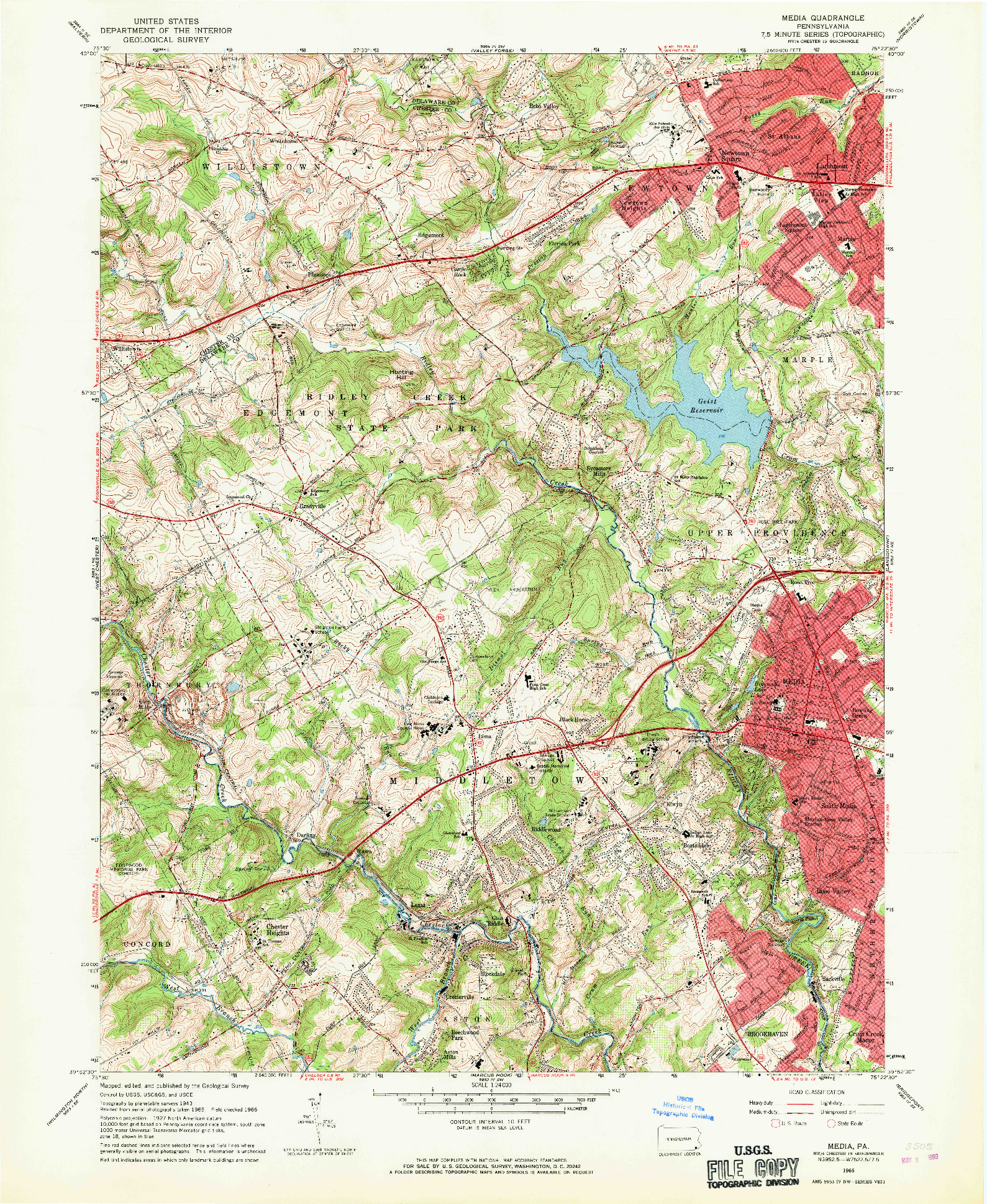 USGS 1:24000-SCALE QUADRANGLE FOR MEDIA, PA 1966