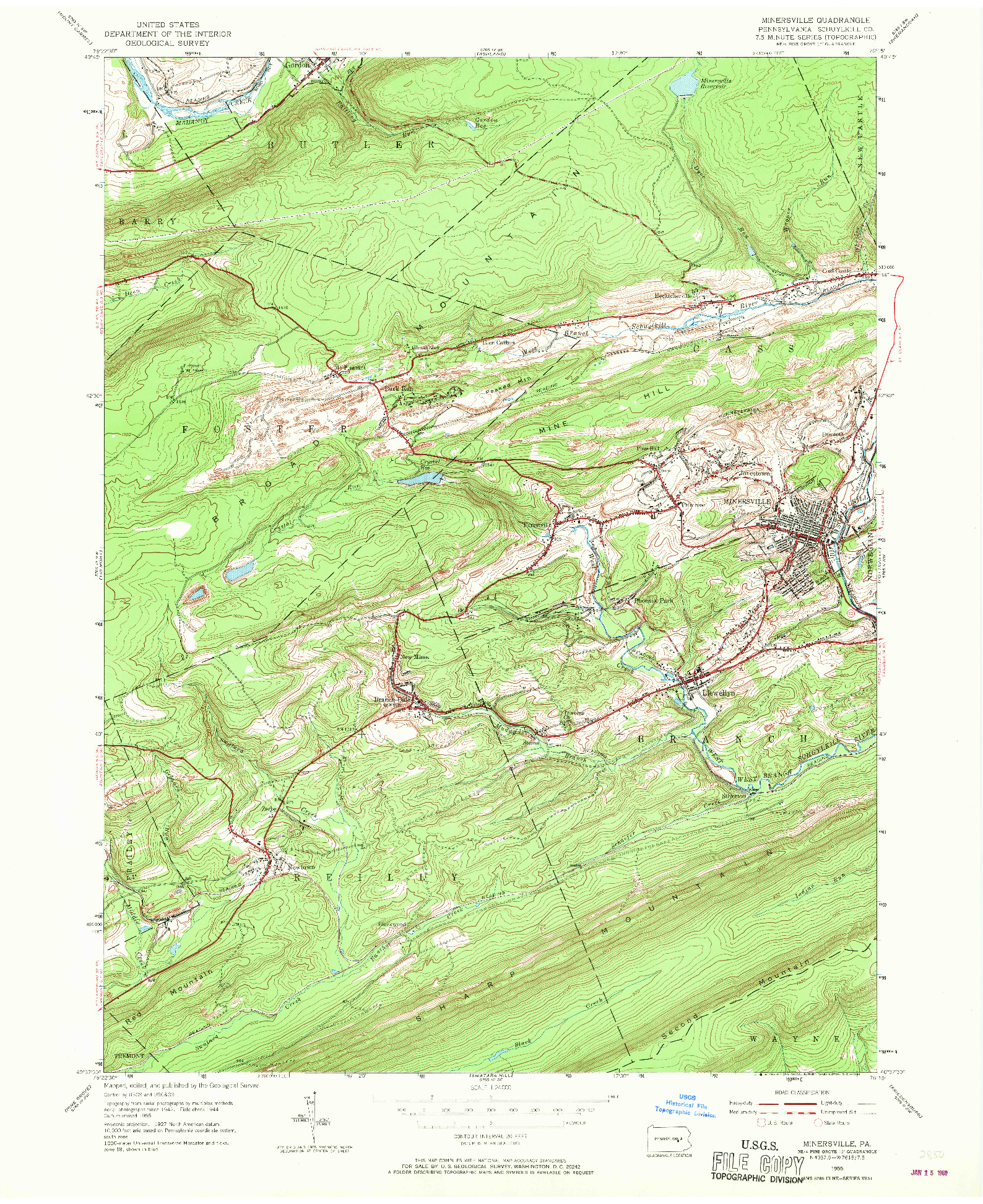 USGS 1:24000-SCALE QUADRANGLE FOR MINERSVILLE, PA 1955