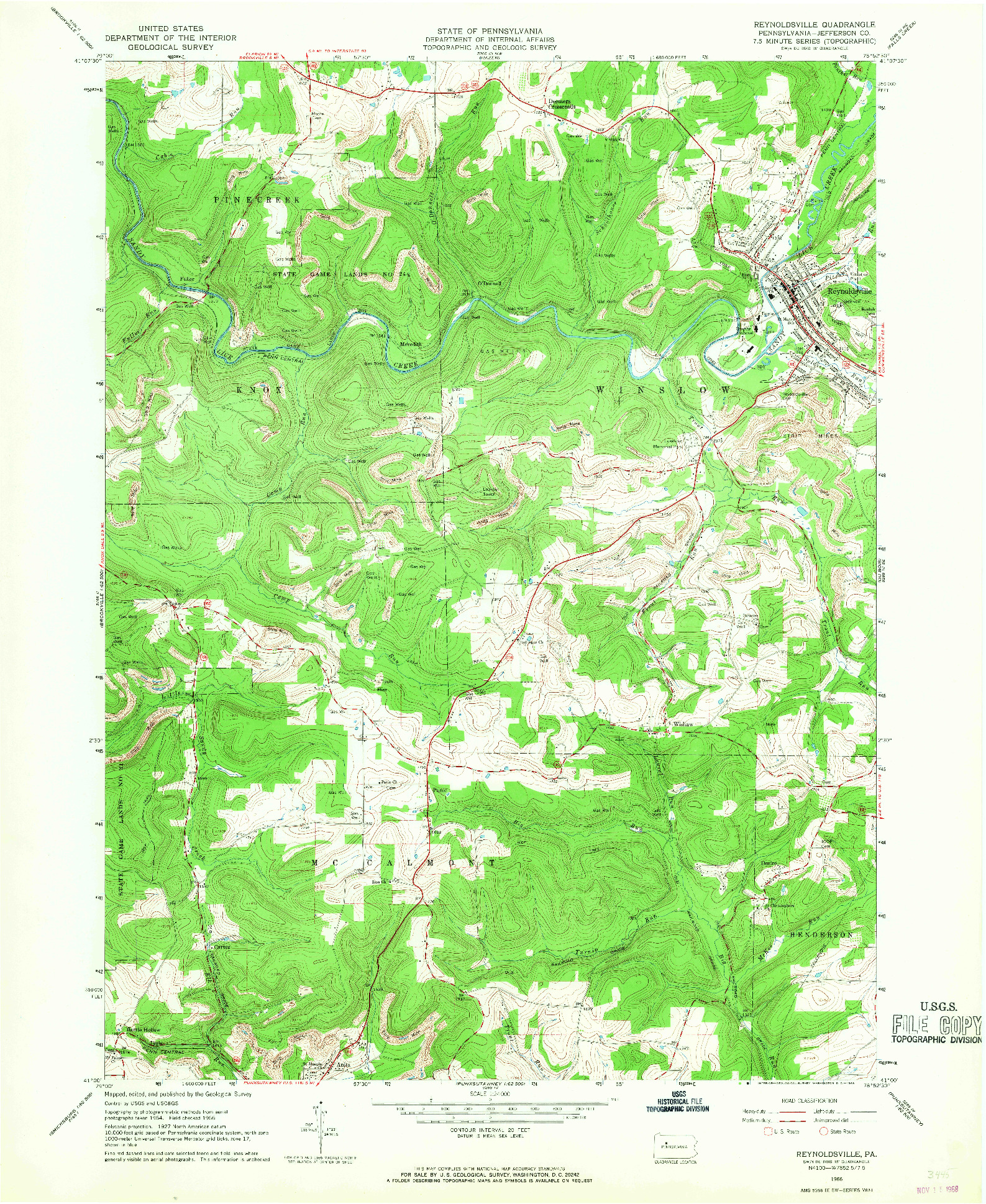 USGS 1:24000-SCALE QUADRANGLE FOR REYNOLDSVILLE, PA 1966