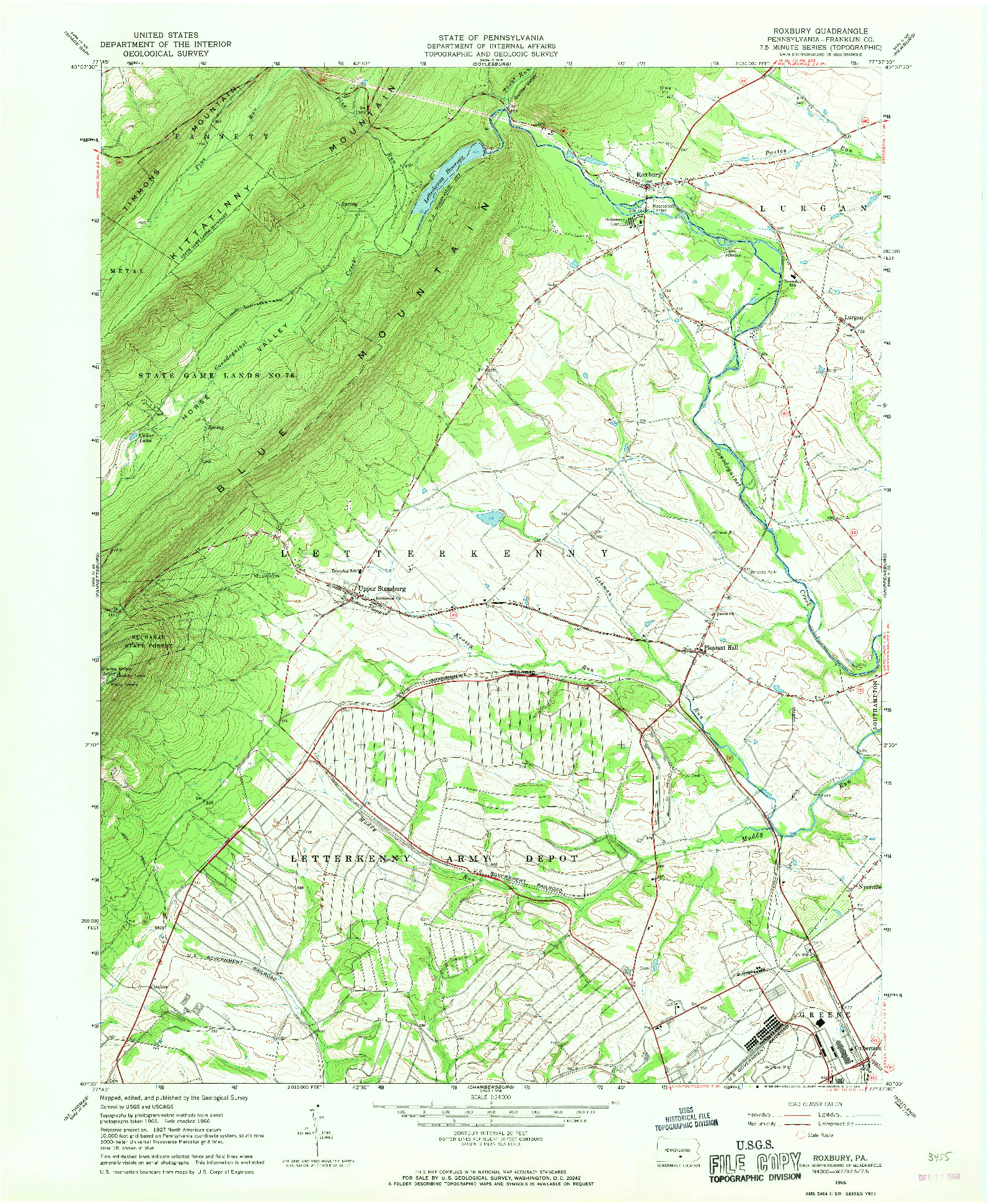 USGS 1:24000-SCALE QUADRANGLE FOR ROXBURY, PA 1966