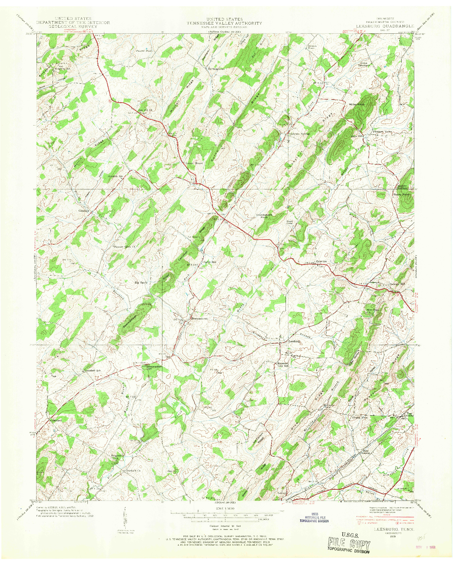 USGS 1:24000-SCALE QUADRANGLE FOR LEESBURG, TN 1939