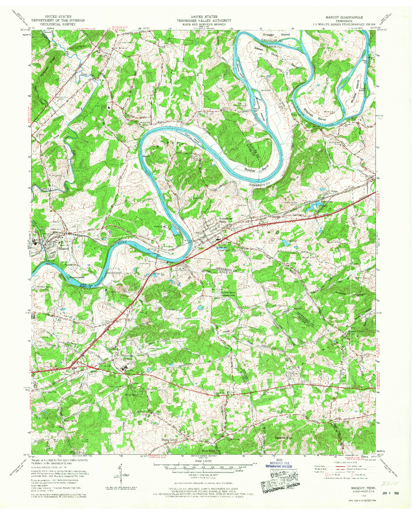 USGS 1:24000-SCALE QUADRANGLE FOR MASCOT, TN 1966