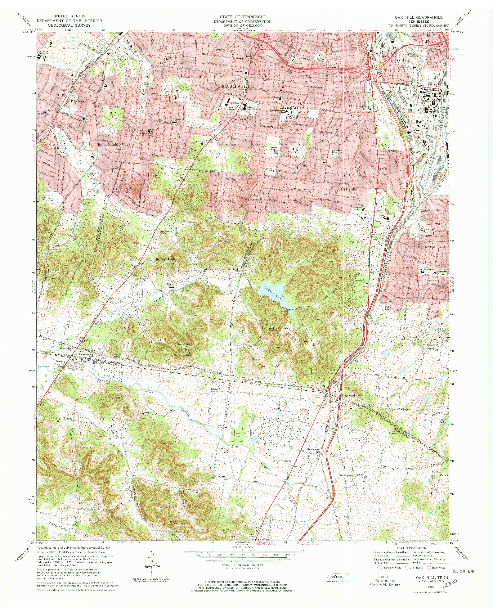 USGS 1:24000-SCALE QUADRANGLE FOR OAK HILL, TN 1968