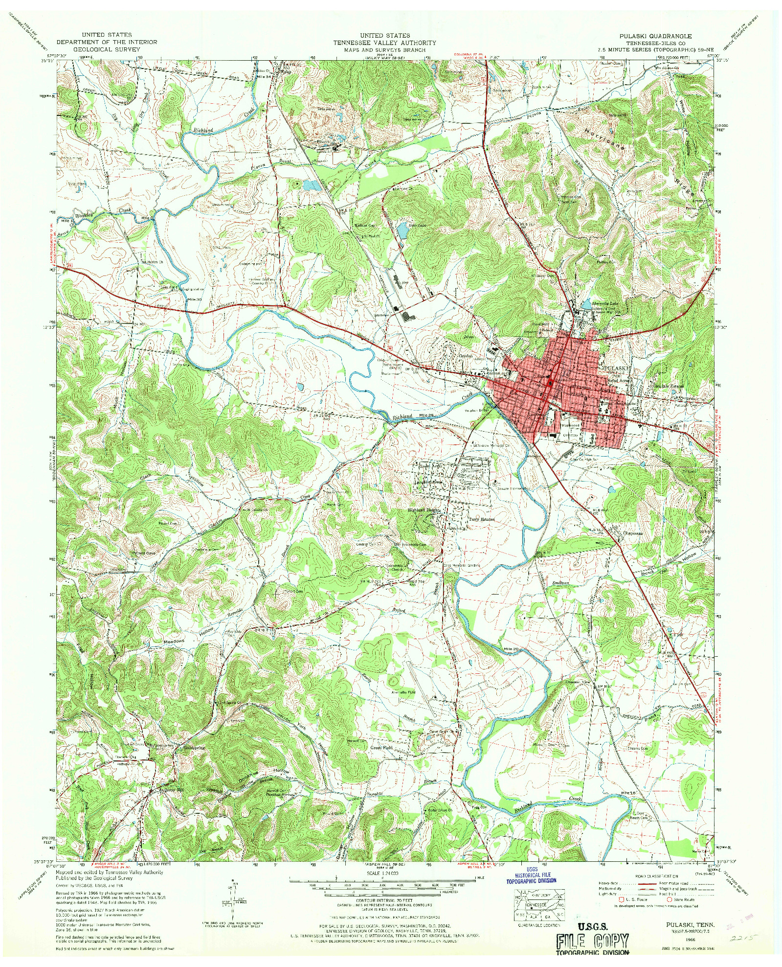 USGS 1:24000-SCALE QUADRANGLE FOR PULASKI, TN 1966