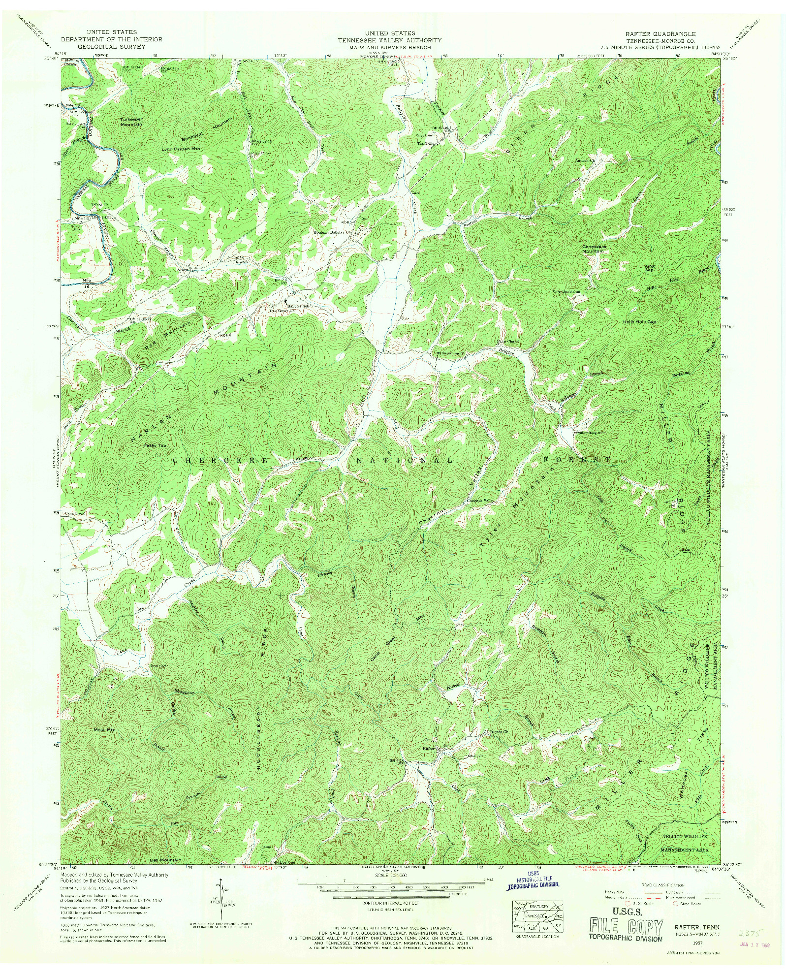 USGS 1:24000-SCALE QUADRANGLE FOR RAFTER, TN 1957