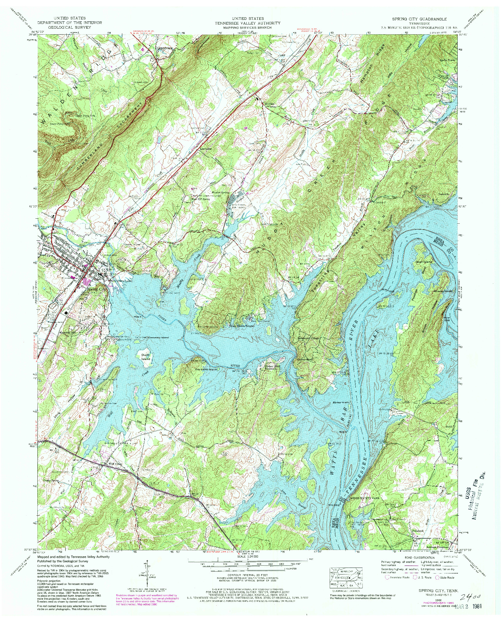 USGS 1:24000-SCALE QUADRANGLE FOR SPRING CITY, TN 1966