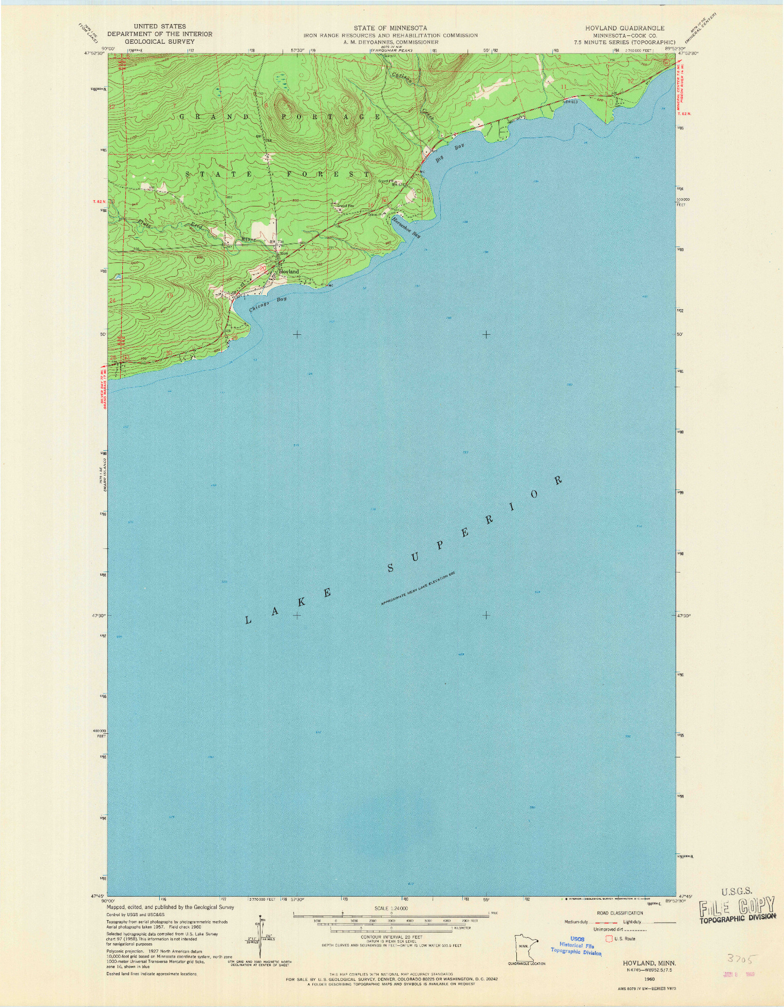 USGS 1:24000-SCALE QUADRANGLE FOR HOVLAND, MN 1960