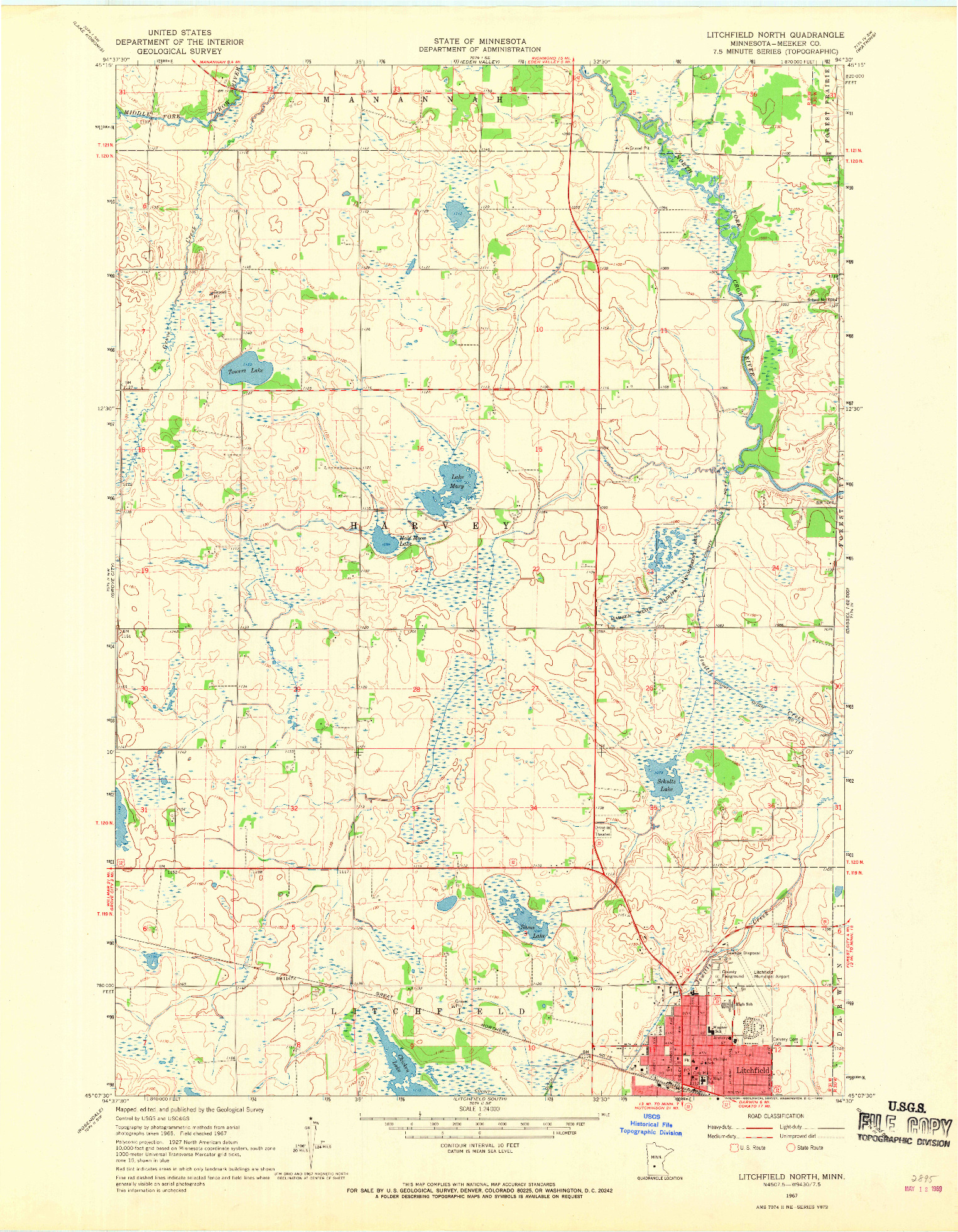 USGS 1:24000-SCALE QUADRANGLE FOR LITCHFIELD NORTH, MN 1967