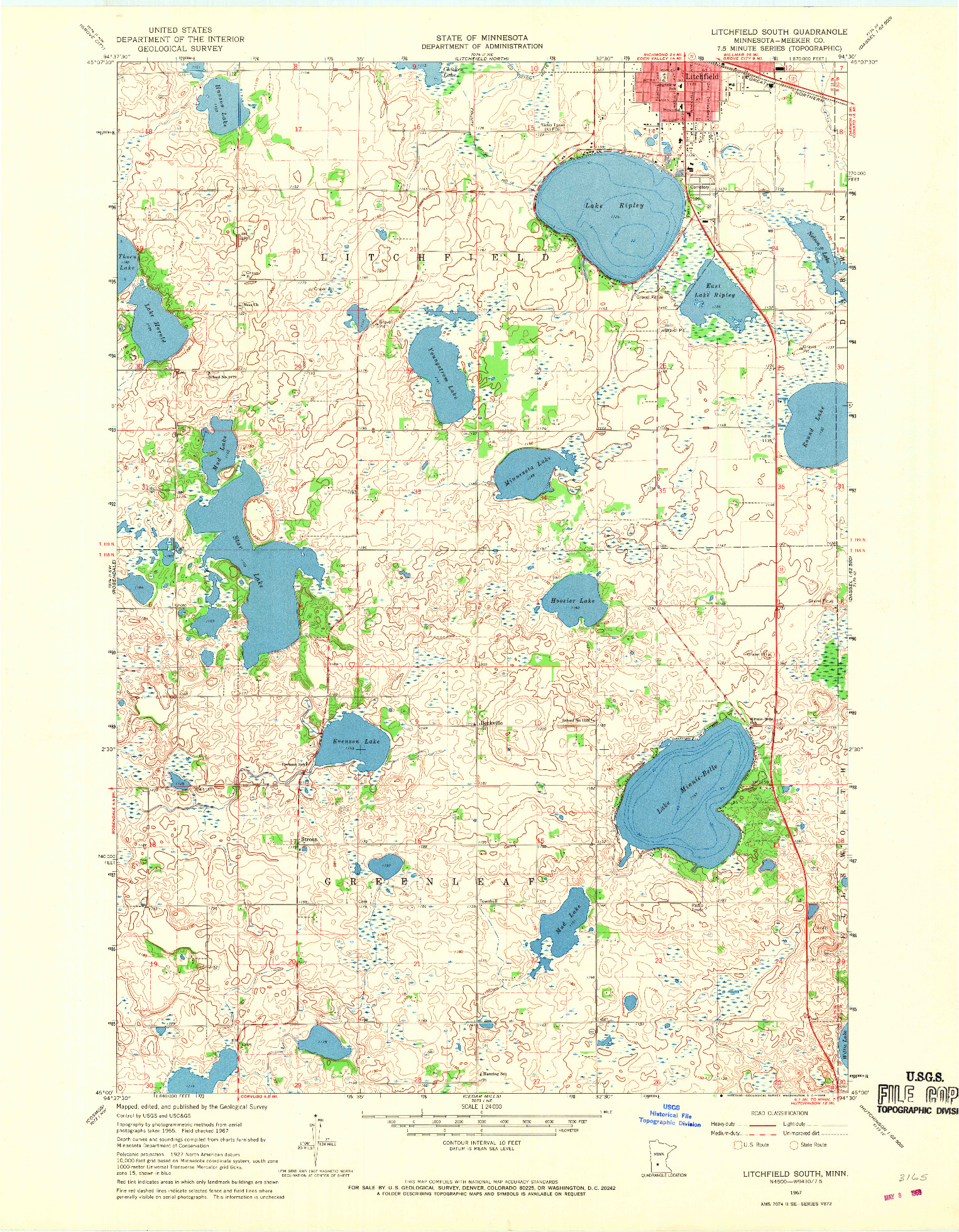 USGS 1:24000-SCALE QUADRANGLE FOR LITCHFIELD SOUTH, MN 1967