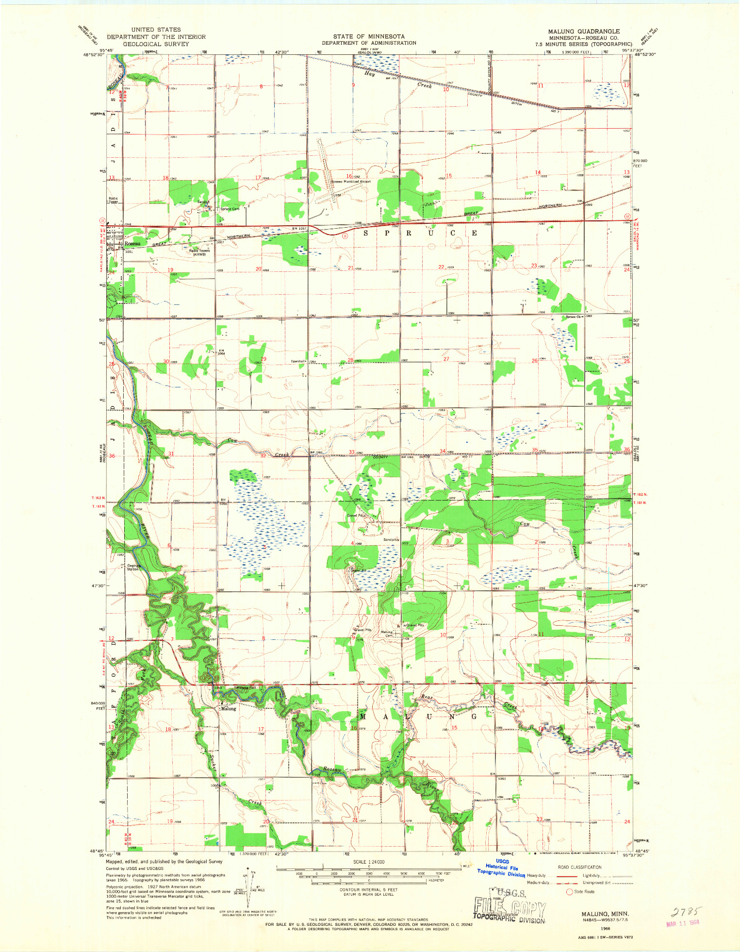 USGS 1:24000-SCALE QUADRANGLE FOR MALUNG, MN 1966