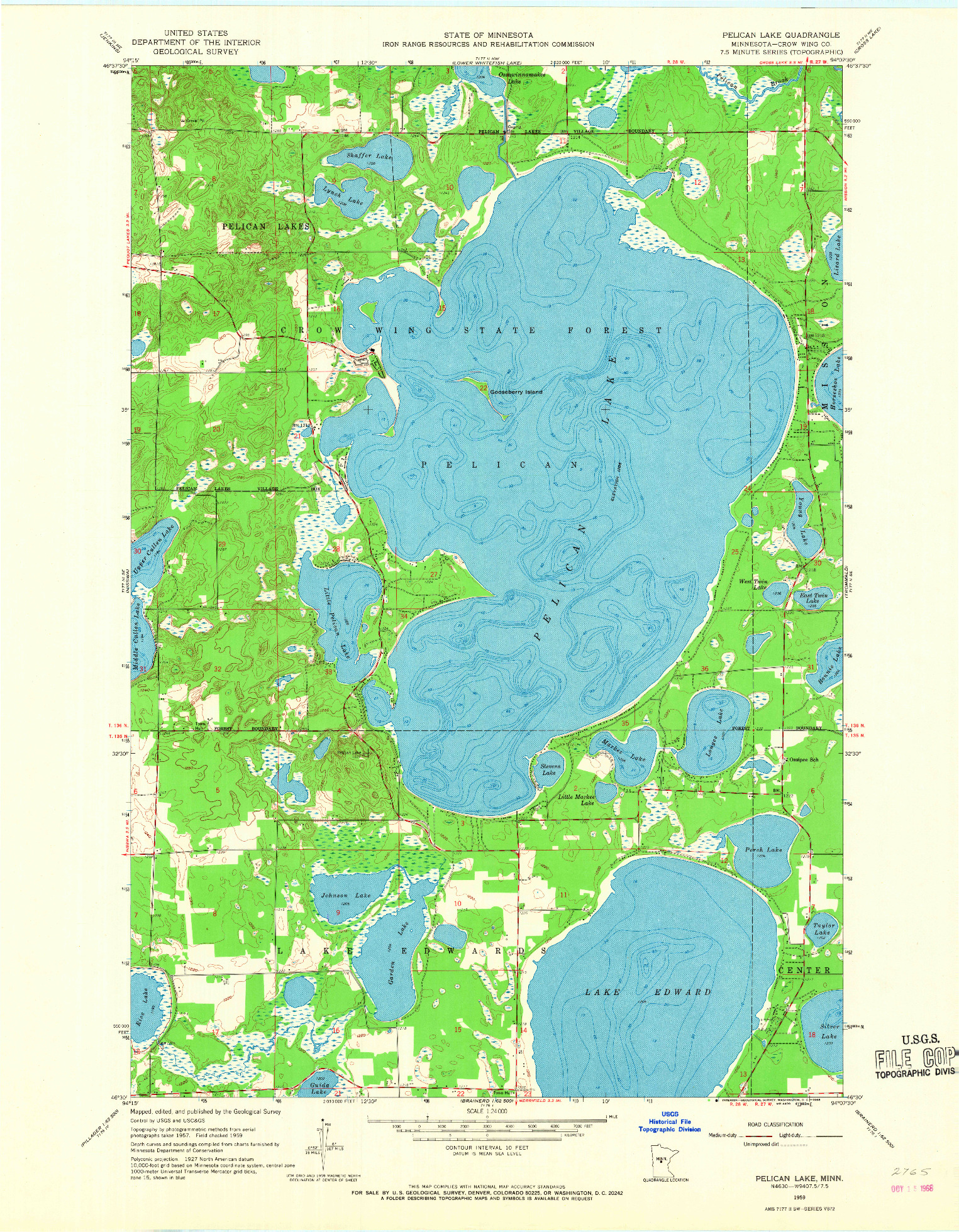 USGS 1:24000-SCALE QUADRANGLE FOR PELICAN LAKE, MN 1959