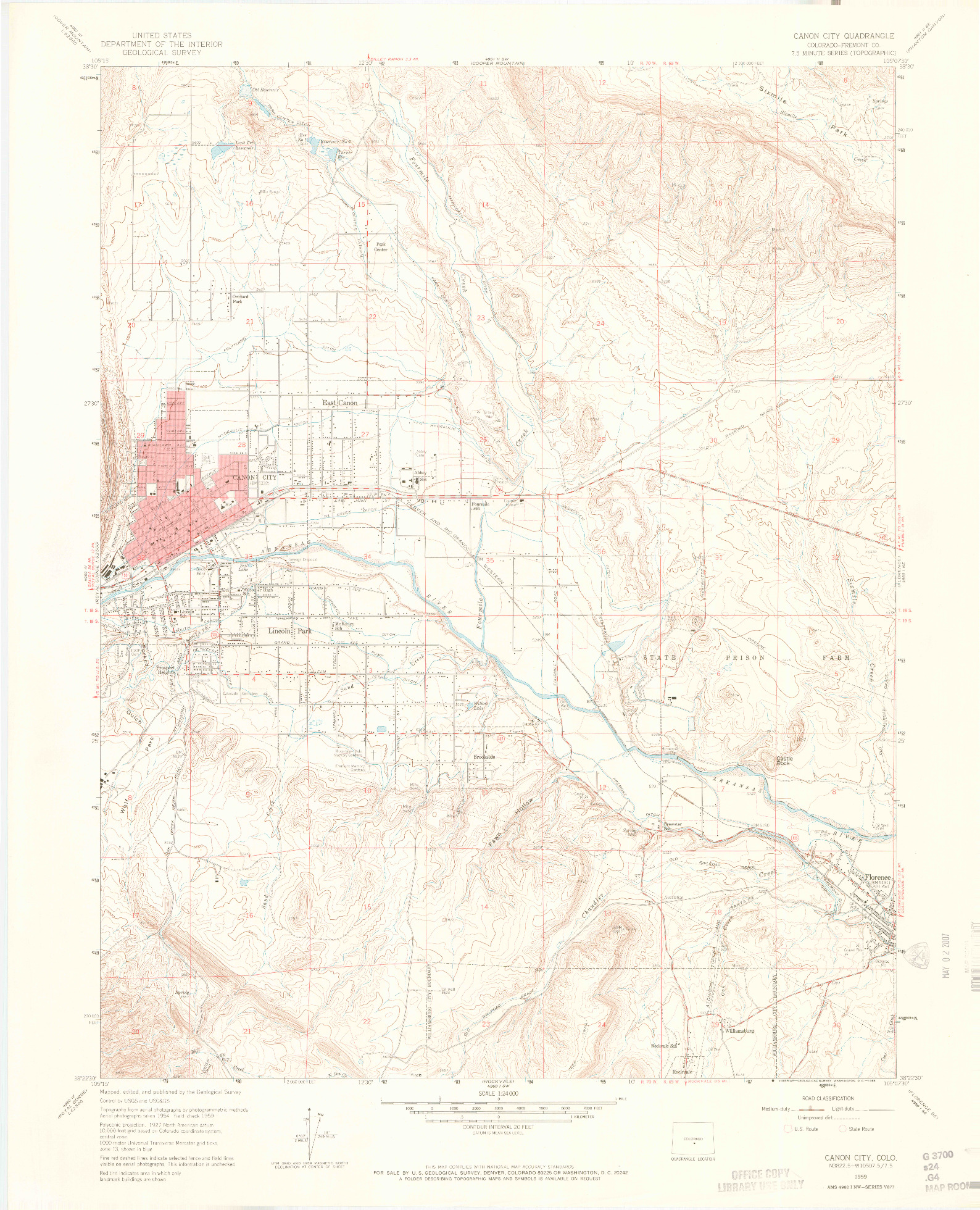 USGS 1:24000-SCALE QUADRANGLE FOR CANON CITY, CO 1959