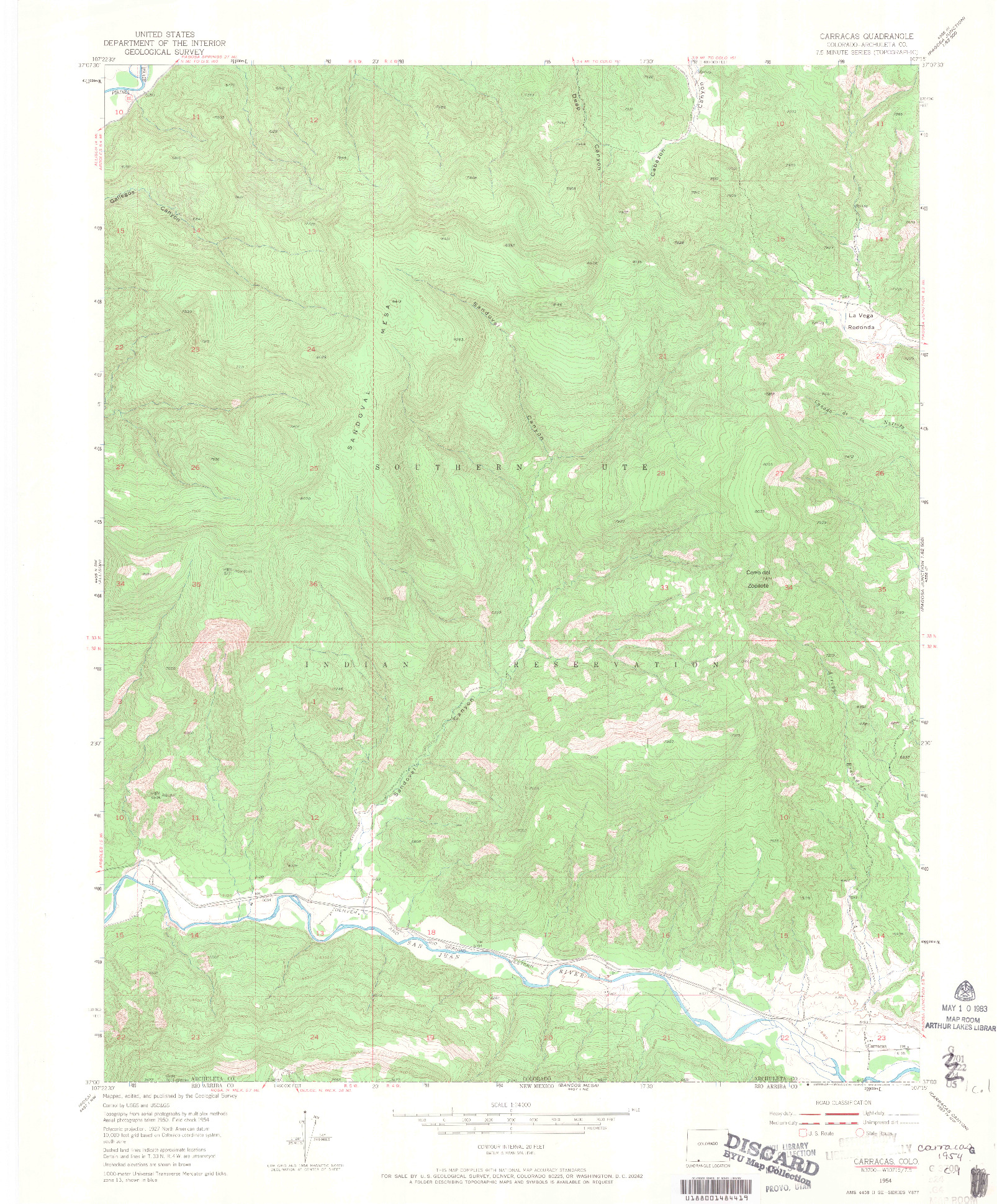 USGS 1:24000-SCALE QUADRANGLE FOR CARRACAS, CO 1954