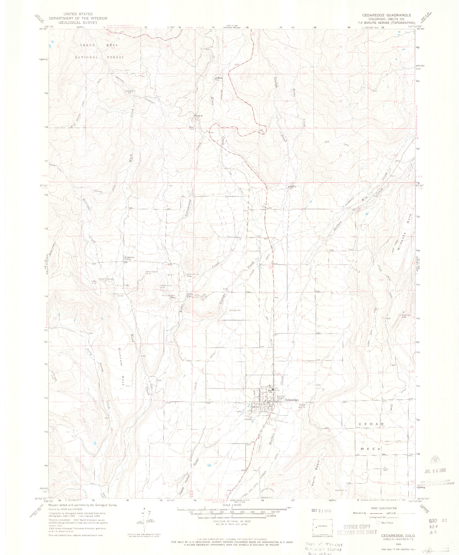 USGS 1:24000-SCALE QUADRANGLE FOR CEDAREDGE, CO 1965