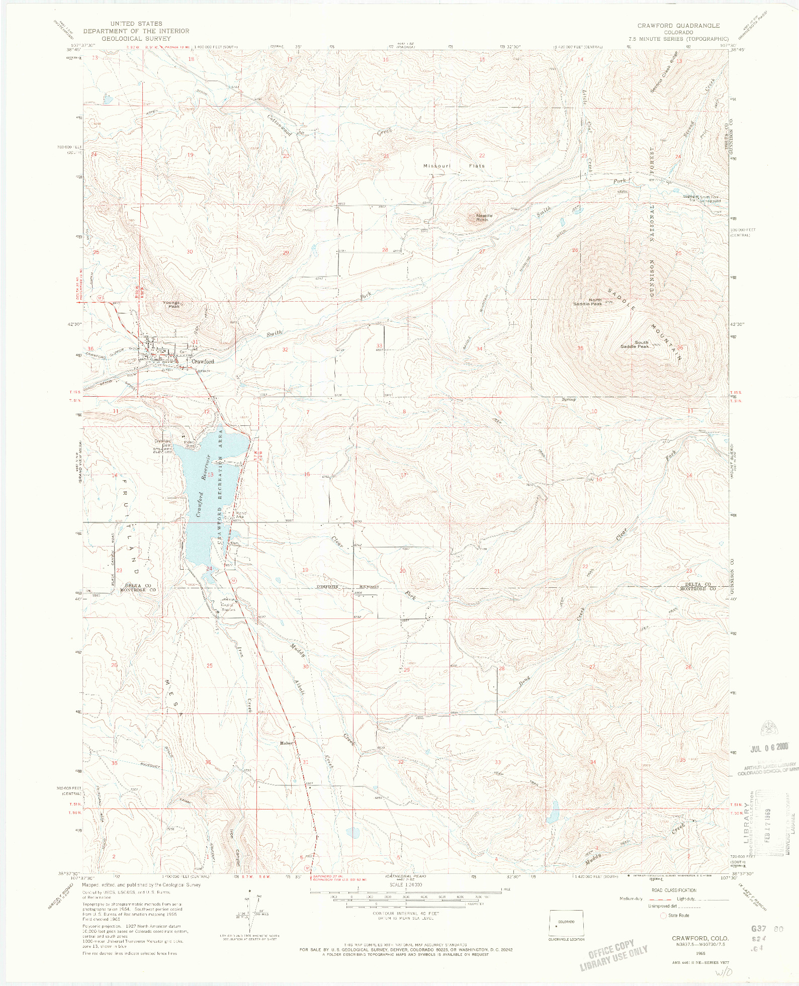 USGS 1:24000-SCALE QUADRANGLE FOR CRAWFORD, CO 1965